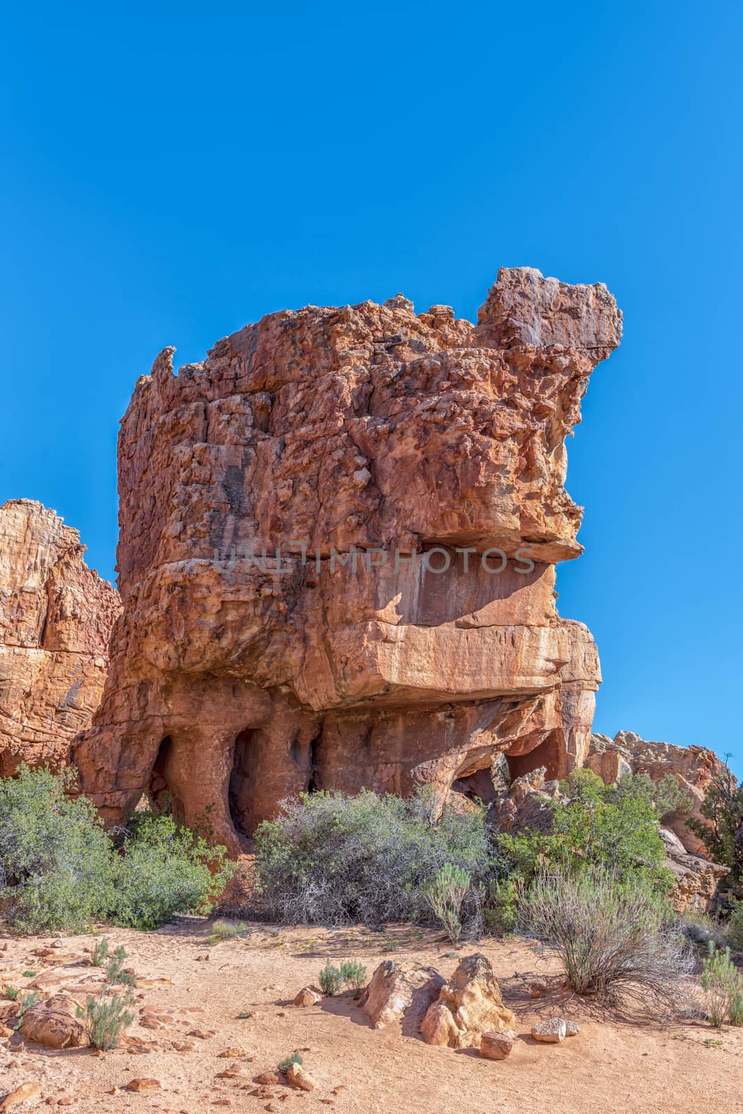 A rock formation, with caves, at the Stadsaal Caves in the Cederberg Mountains in the Western Cape Province of South Africa