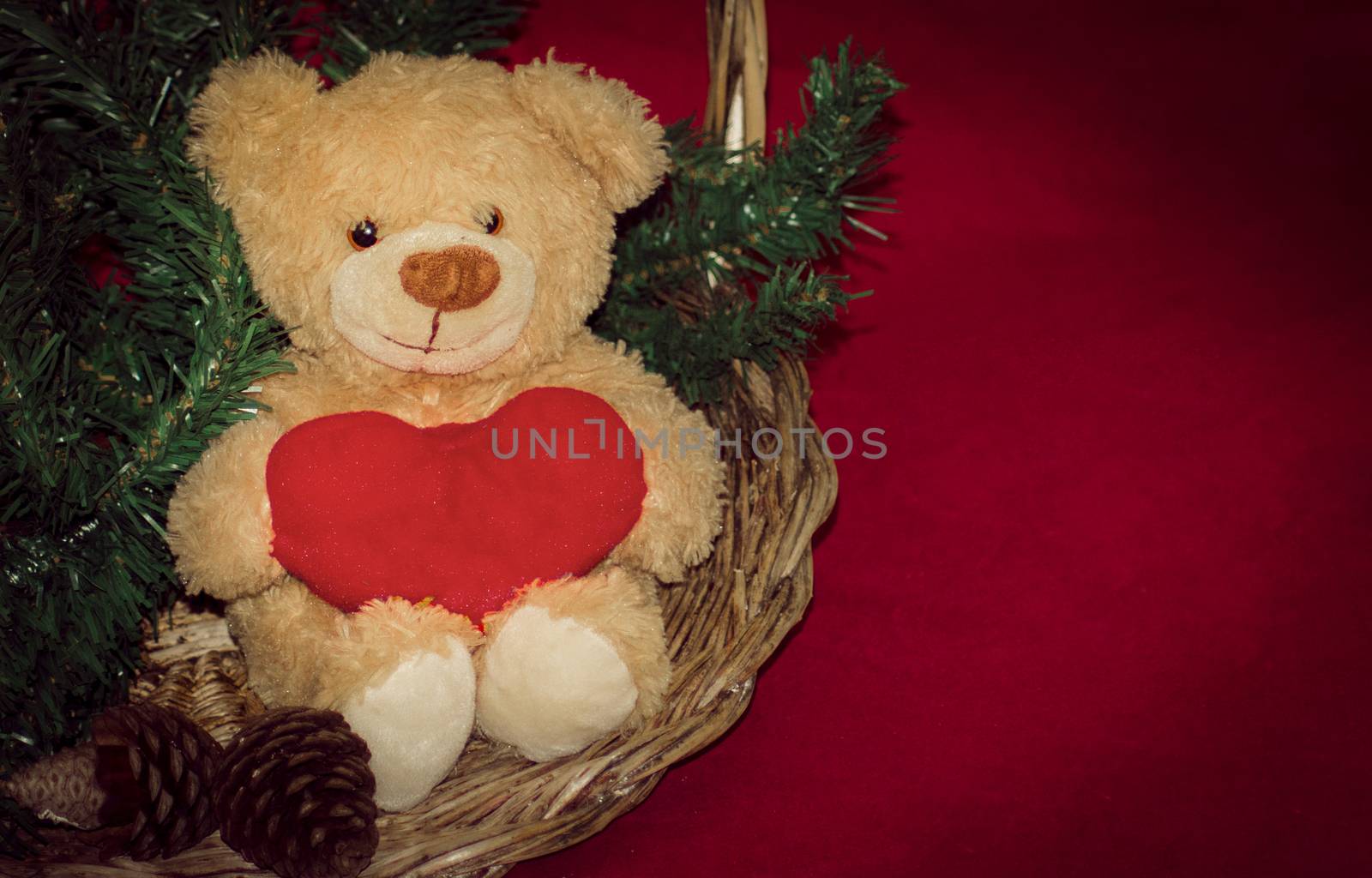 merry christmas postcard design with teddy bear and gift box by negmardesign