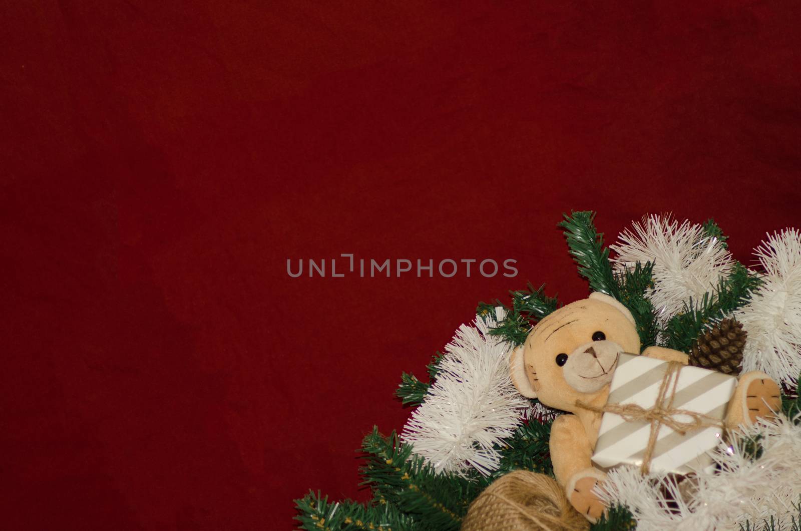 merry christmas postcard design with teddy bear and gift box by negmardesign