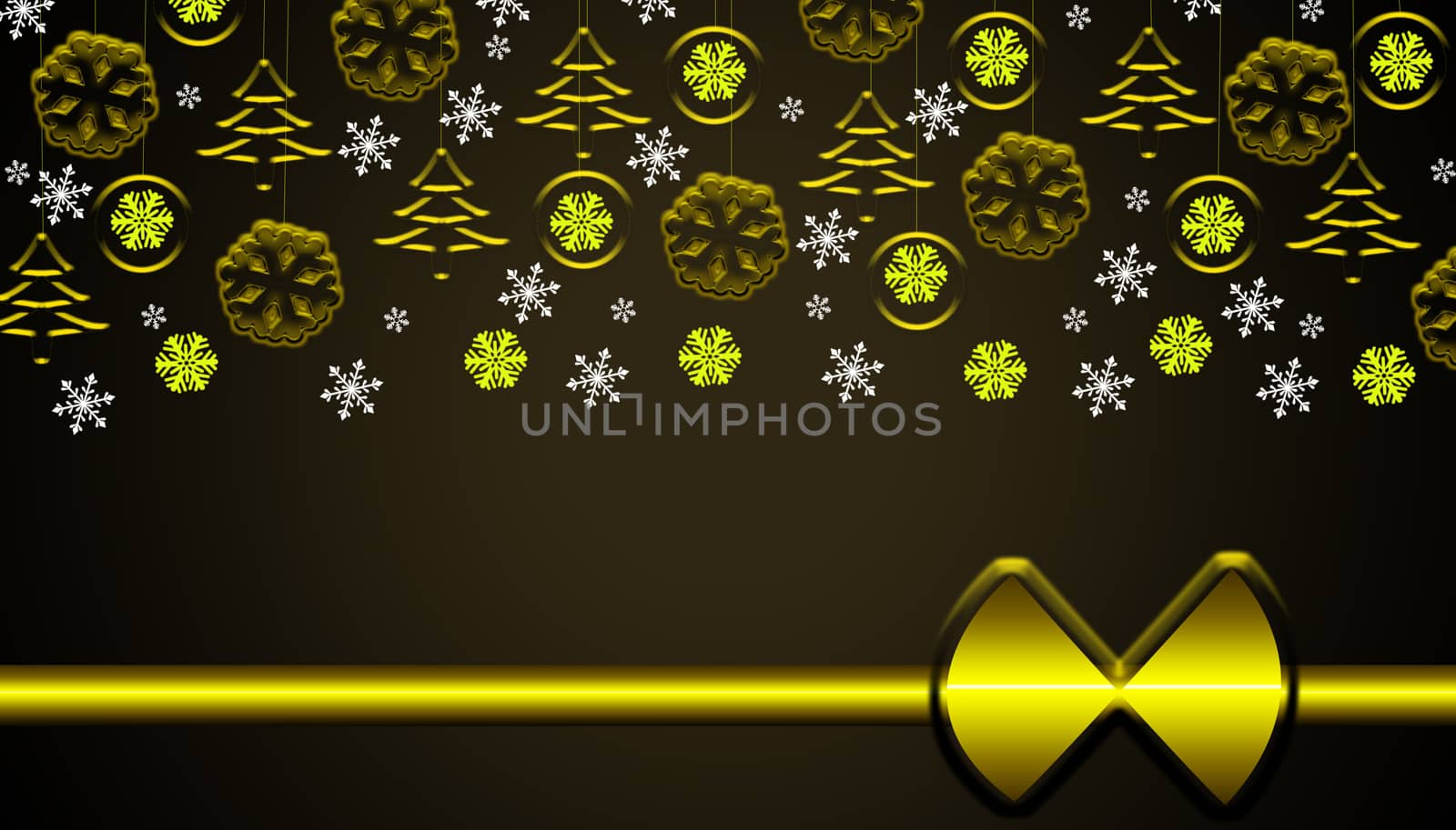 Brown christmas background with golden hanging ornaments and snowflakes gift looking by negmardesign