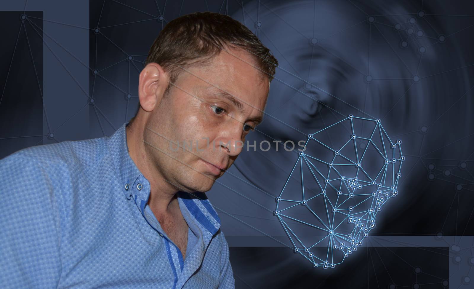 Biometric verification - young man face recognition by negmardesign