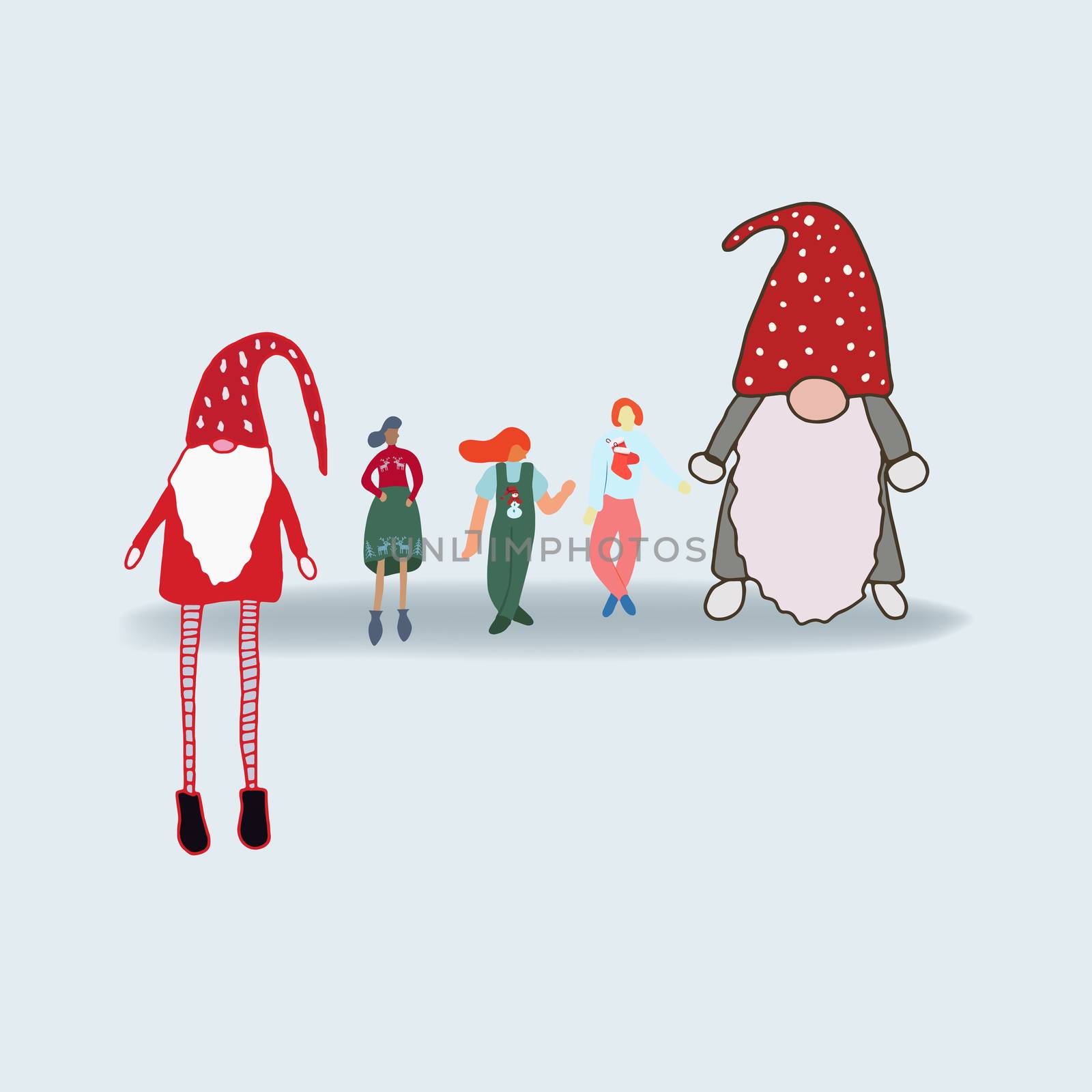 Scandinavian gnomes celebrating Christmas with people. by Nata_Prando
