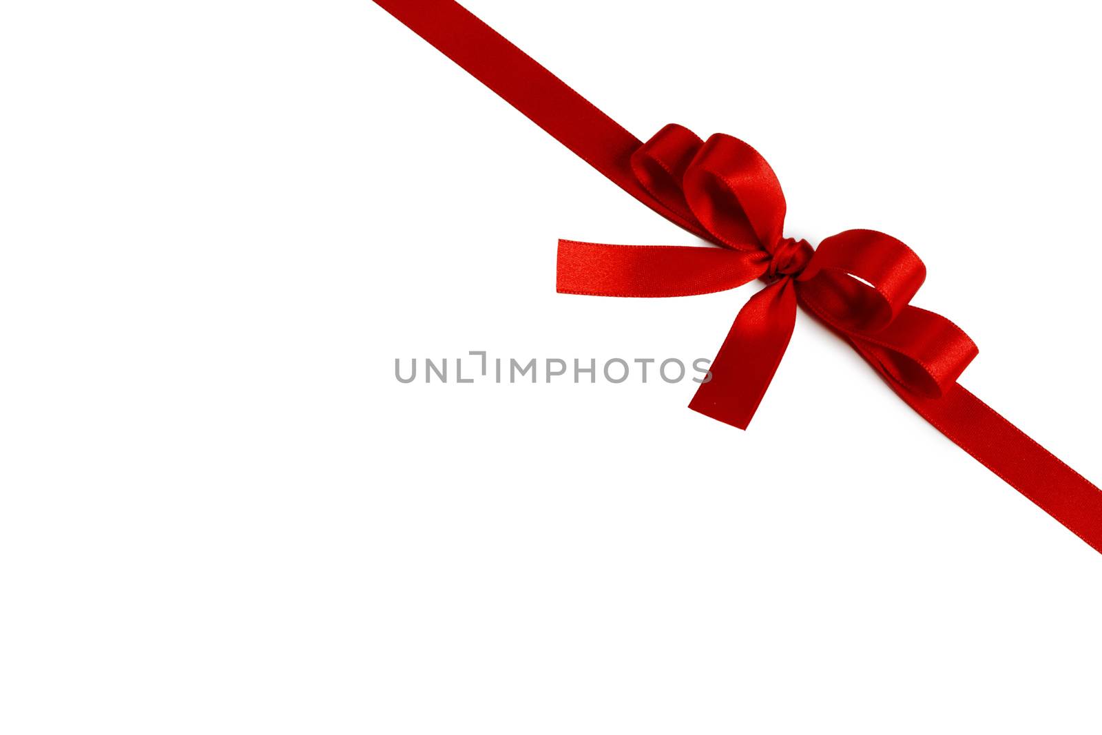 Shiny red satin ribbon and bow isolated on white background. Holiday gift concept