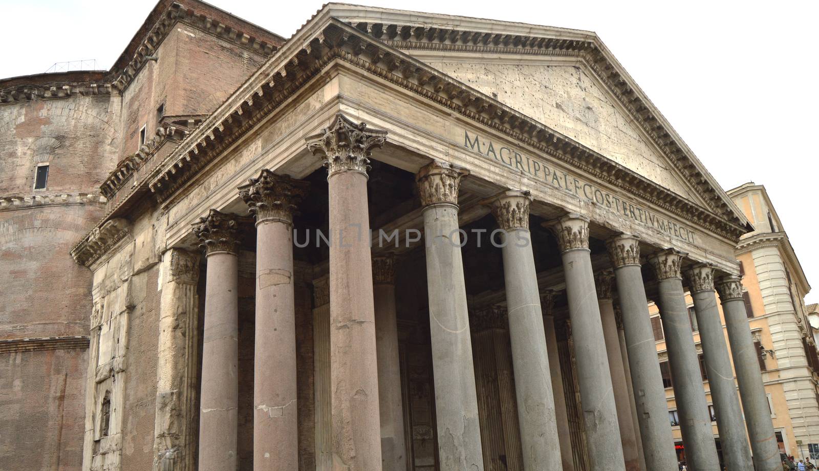 Close-up of the Pantheon ancient landmark of Rome, Italy, October 07, 2018.