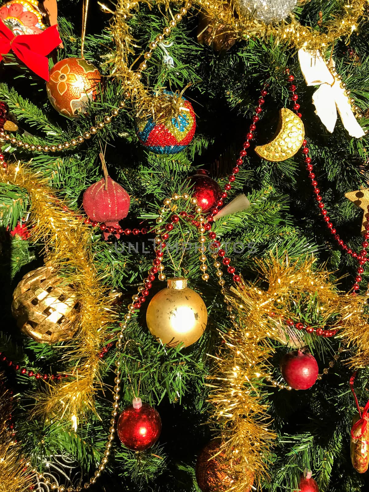 Various decorations on the Christmas tree