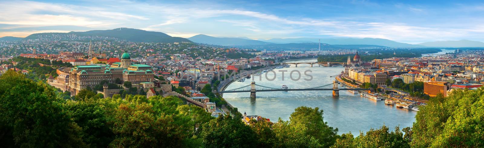 Panoramic view on Budapest at summer sunset