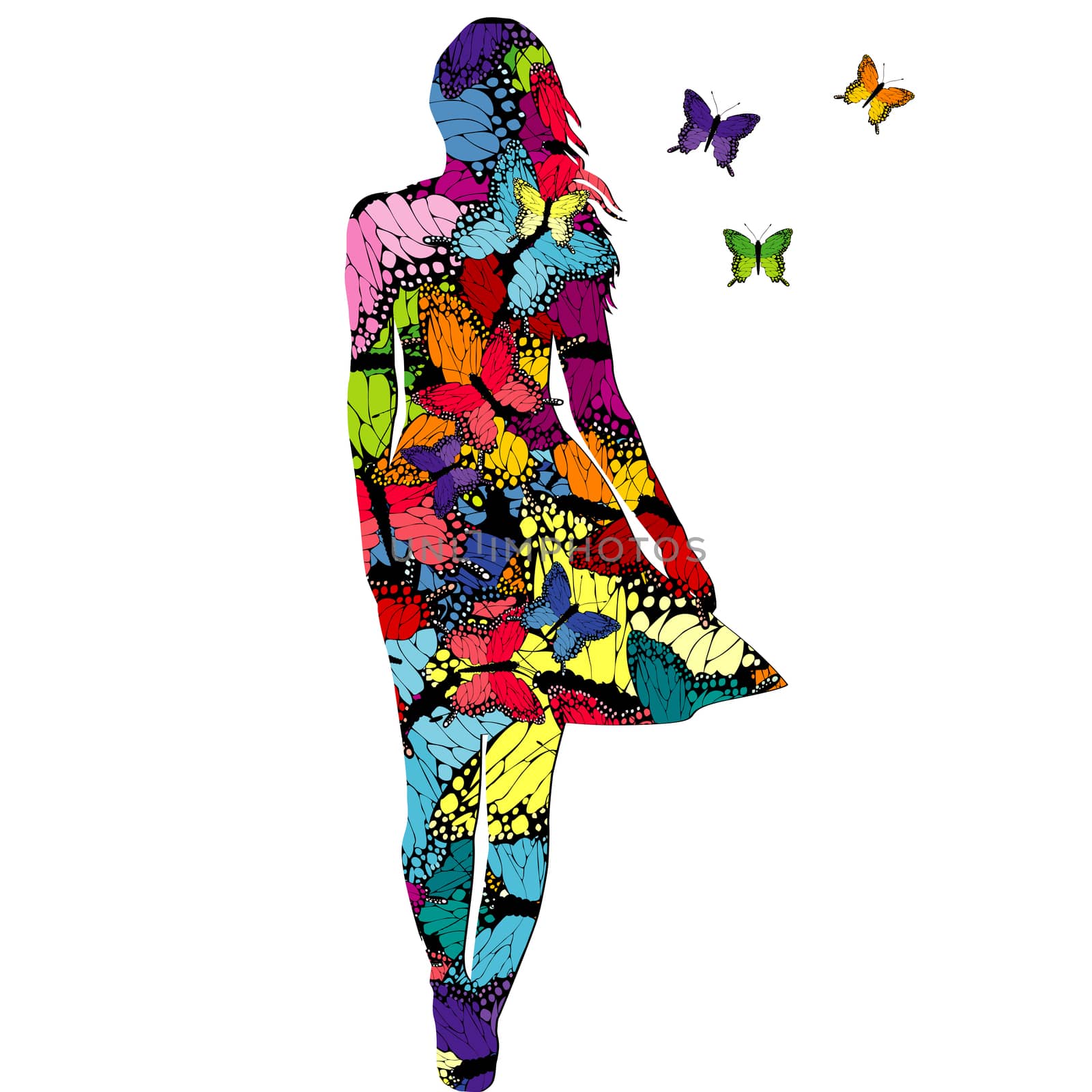 Abstract woman with colored butterflies by hibrida13