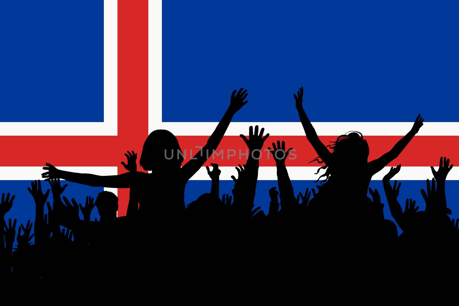 People silhouettes celebrating Iceland national day by hibrida13