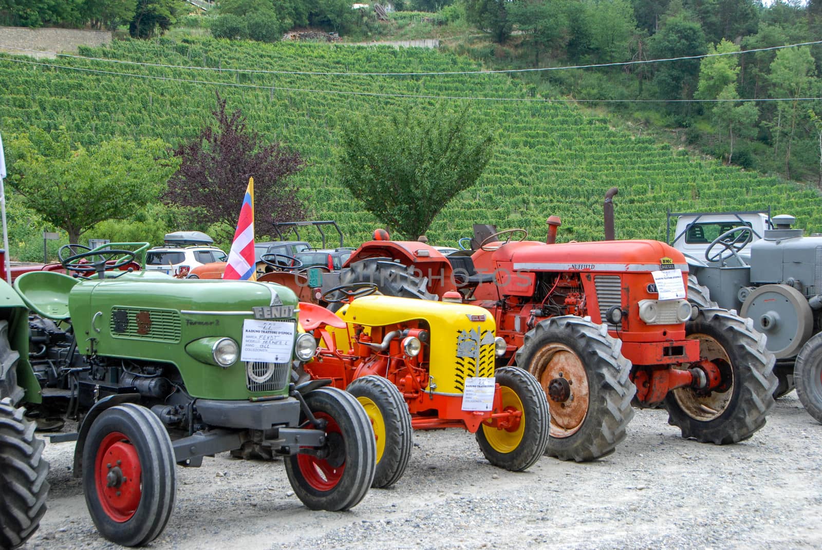 Old tractors at an exhibition in Langhe, Piedmont - Italy