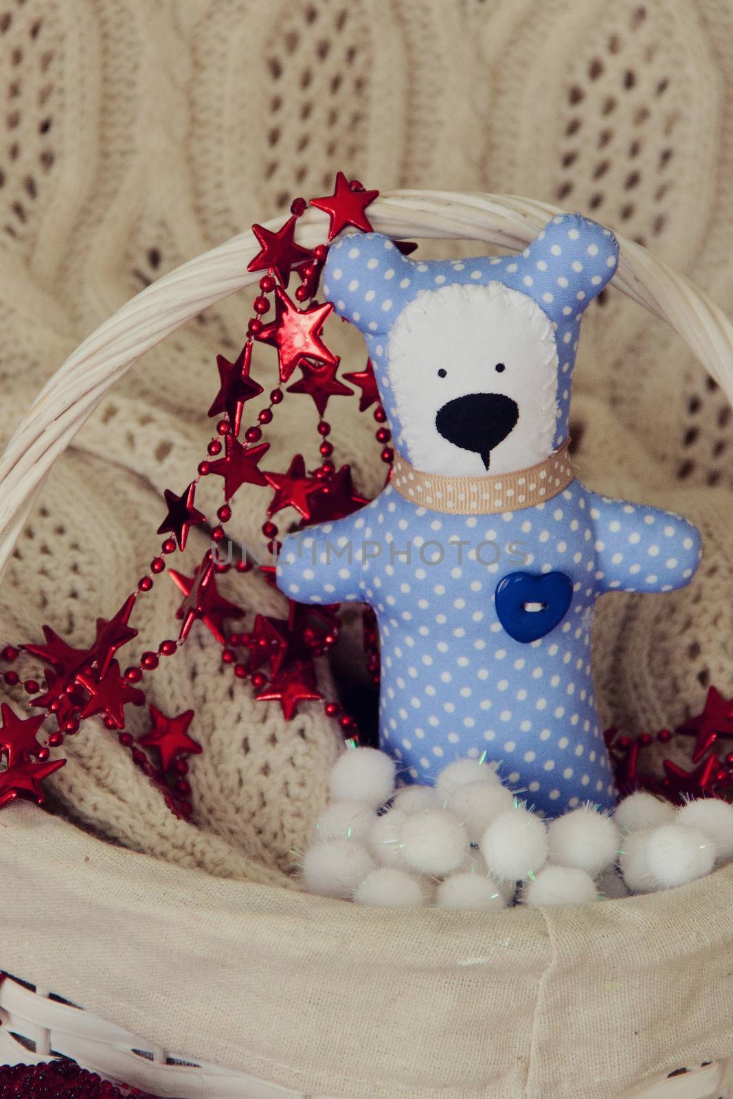 Handmade Teddy bear for Valentine day. Background. photo