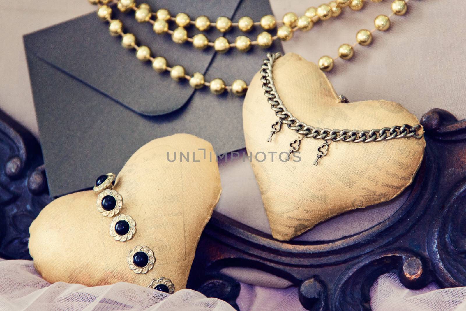 Vintage background with hearts for Valentine's day. Handmade. photo. by Irinavk