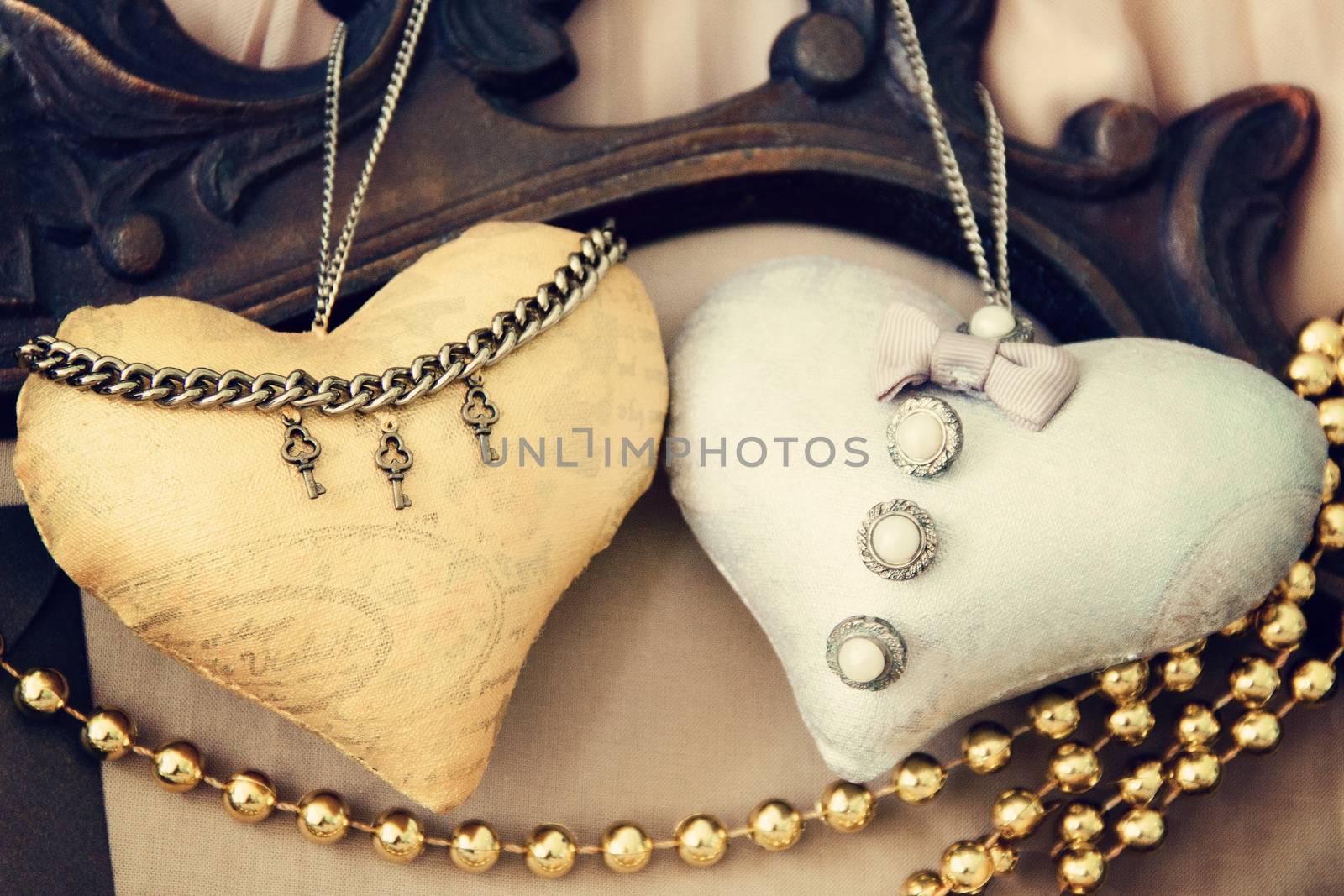 Vintage background with hearts for Valentine's day. Handmade. photo. by Irinavk