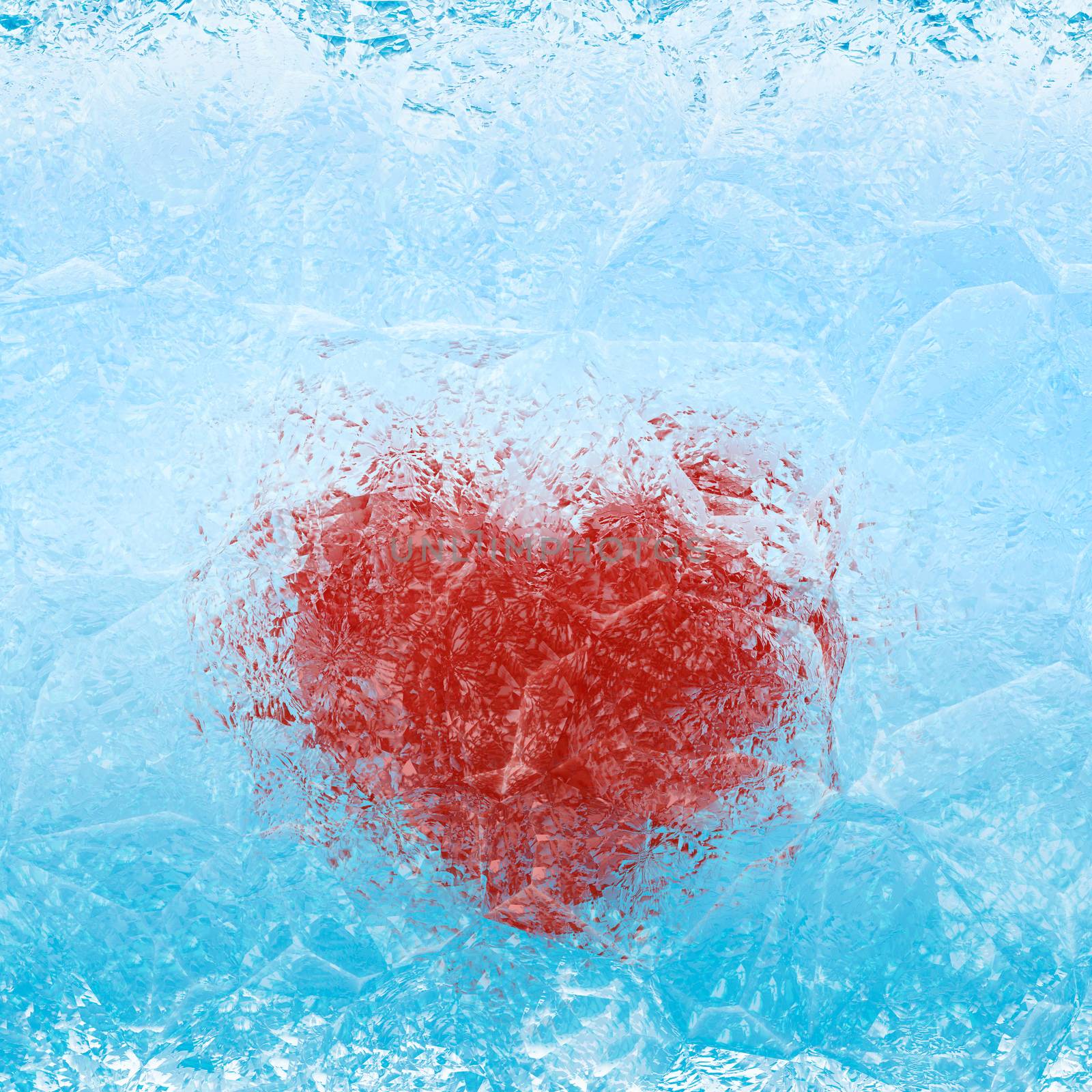 Frozen heart in blue white ice