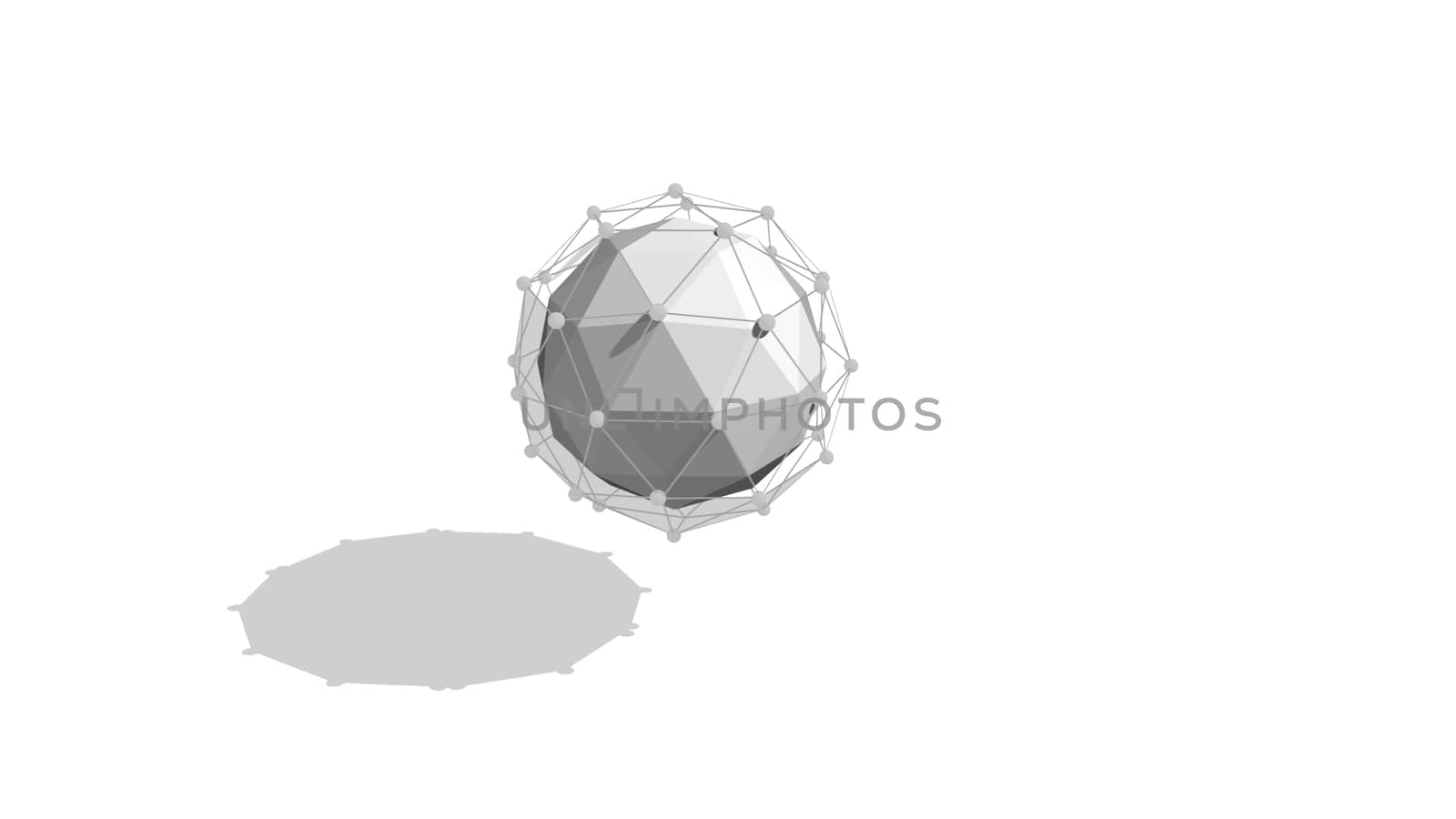 Cyber cosmos 3d illustration of a grey sphere covered with a network plexus in the white background with a slight shadow. It has a mesmerizing and psychedelic effect. It impresses with its graphics. 