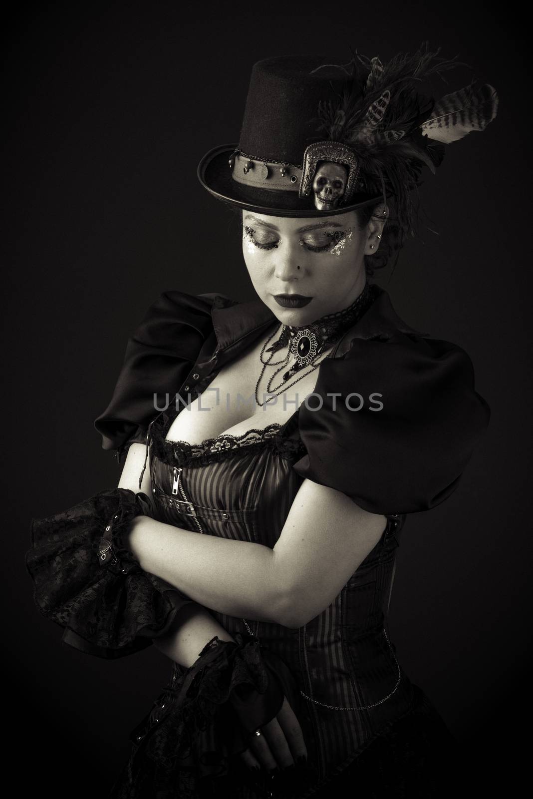 Steampunk Young Woman Emotional Portrait by Multipedia