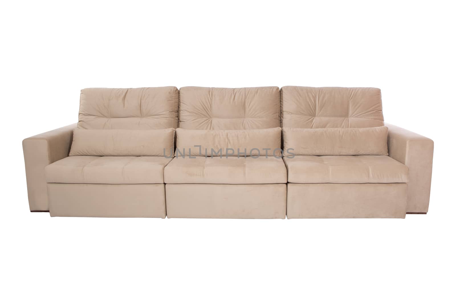 Three seats cozy sofa isolated on white background