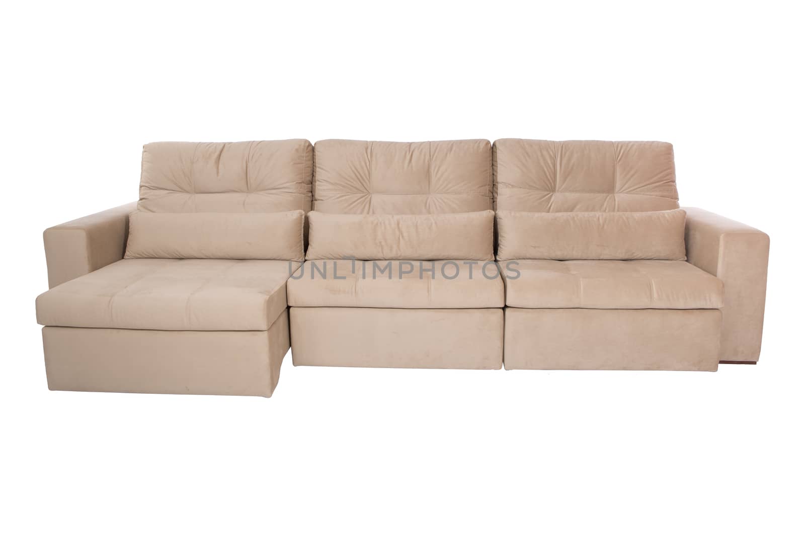 Three seats cozy sofa isolated on white background