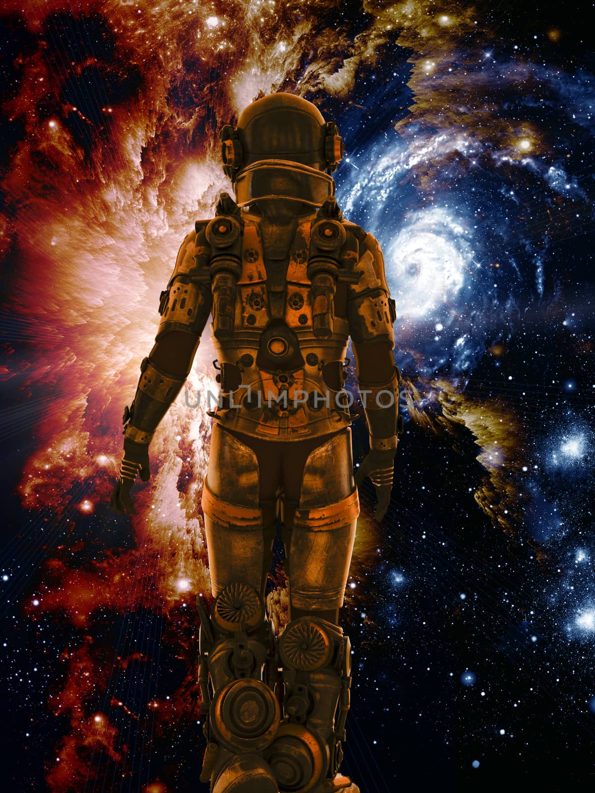 Space traveler looking the deep space - 3d rendering