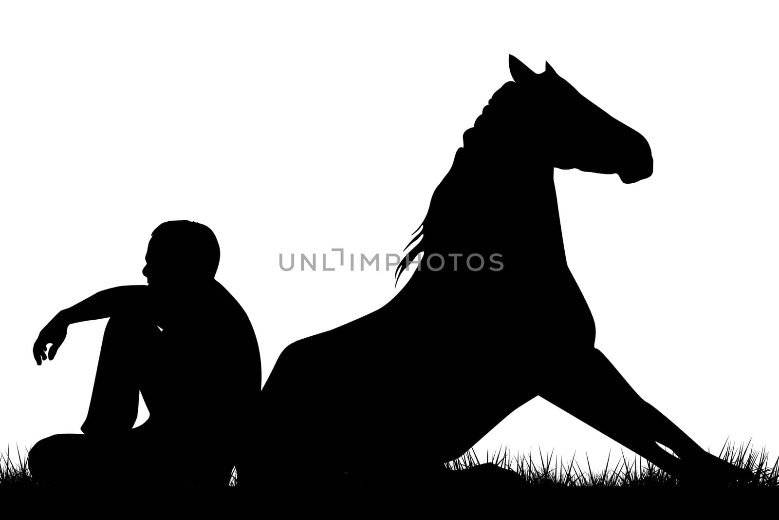 Man and horse sitting back to back by hibrida13