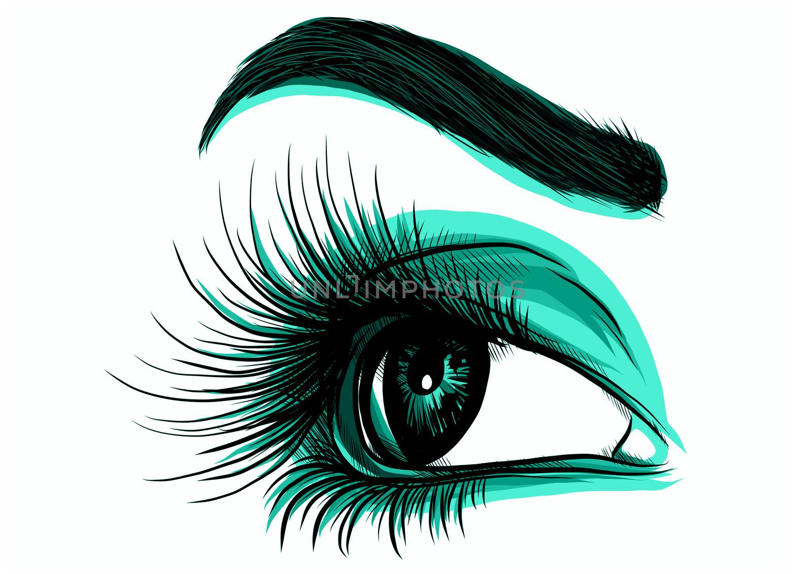 Eye on white background. Woman eye. The eye logo. Eyes art. Human face, eye close up - 