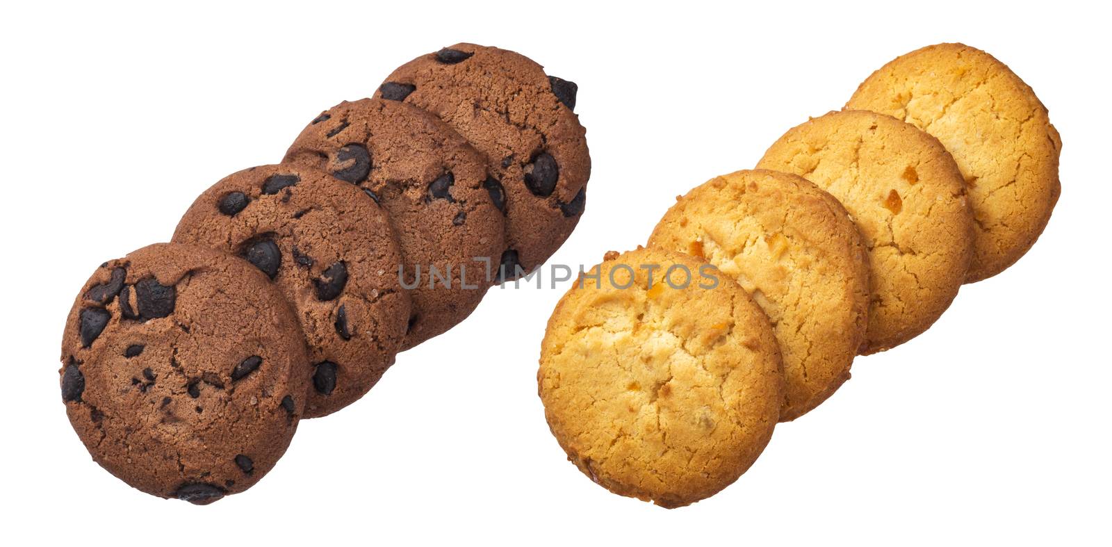 Stack of oatmeal cookies isolated on white background with clipping path. Collection