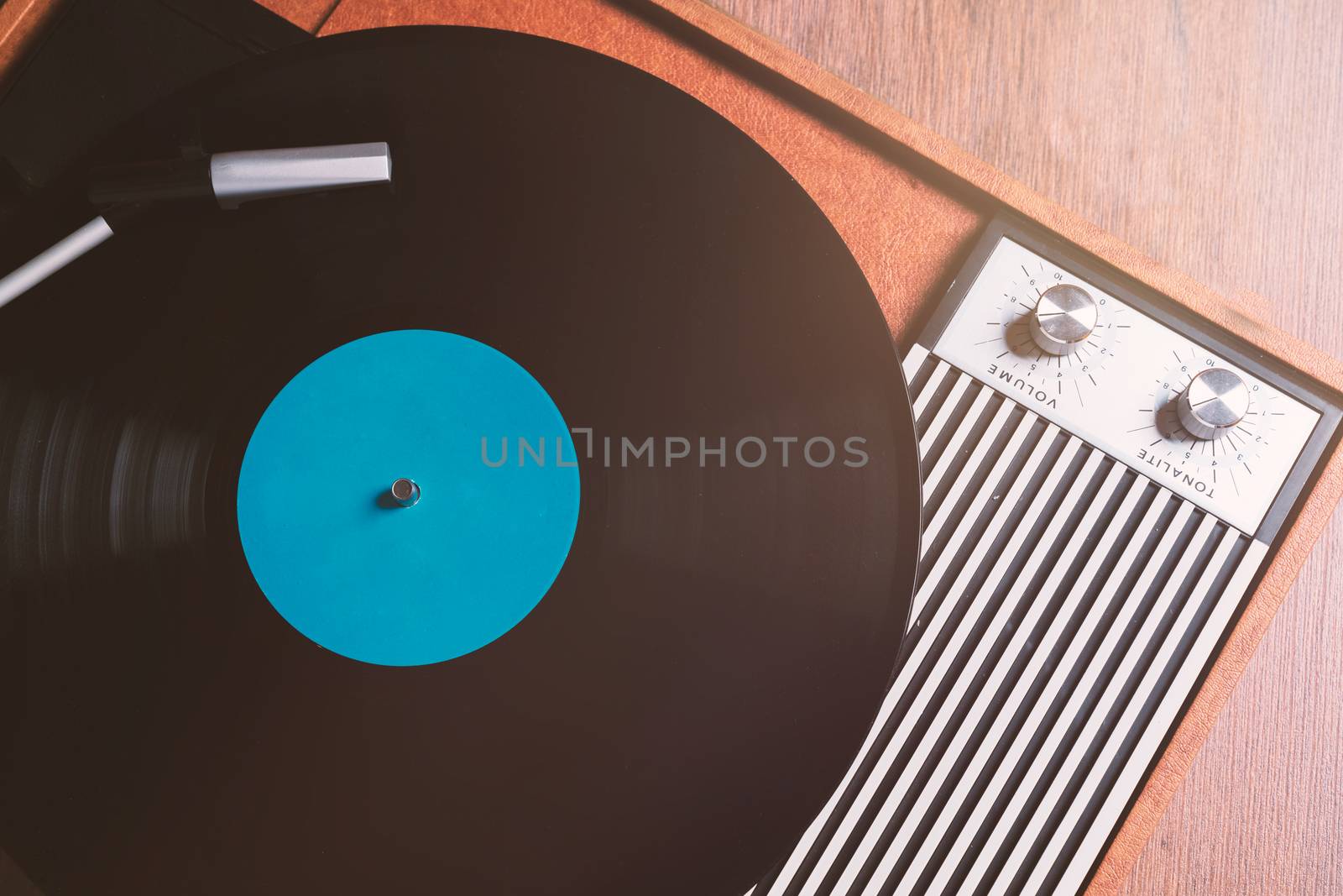 Gramophone with a vinyl record  close up by Robertobinetti70