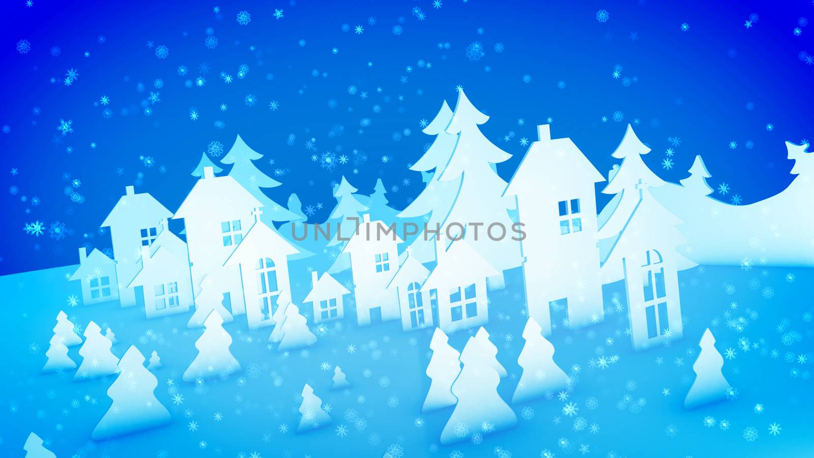 Christmas paper buildings and sparkling snow by klss