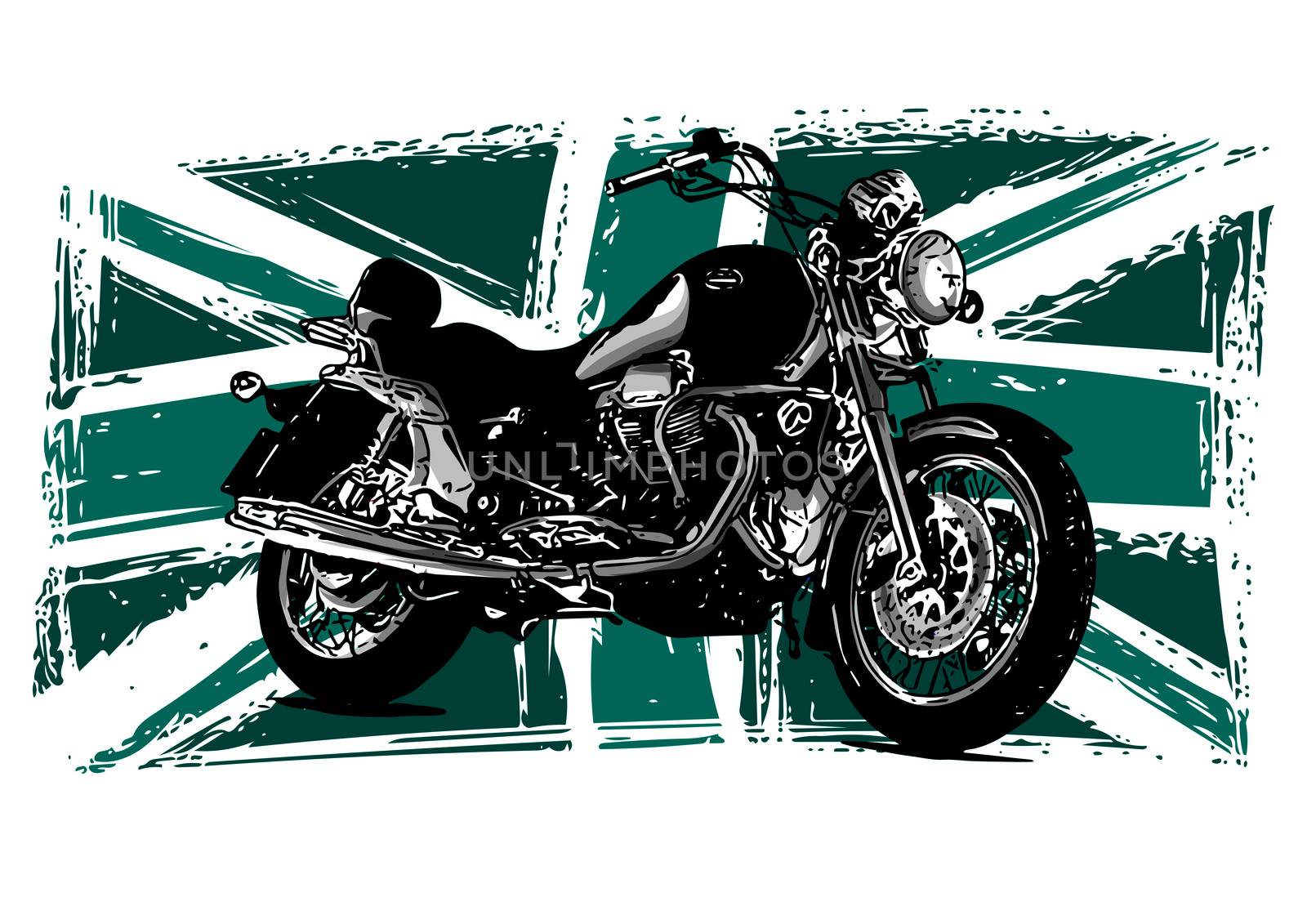 Custom Motorbike with great britain flag in background by dean