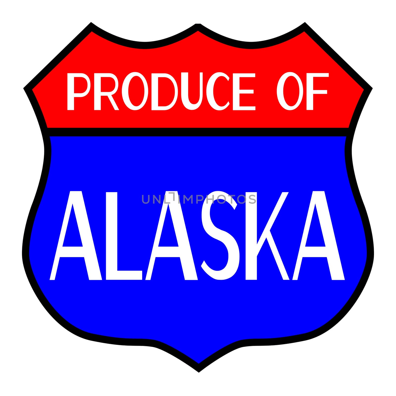 Route 66 style traffic sign with the legend Produce Of Alaska