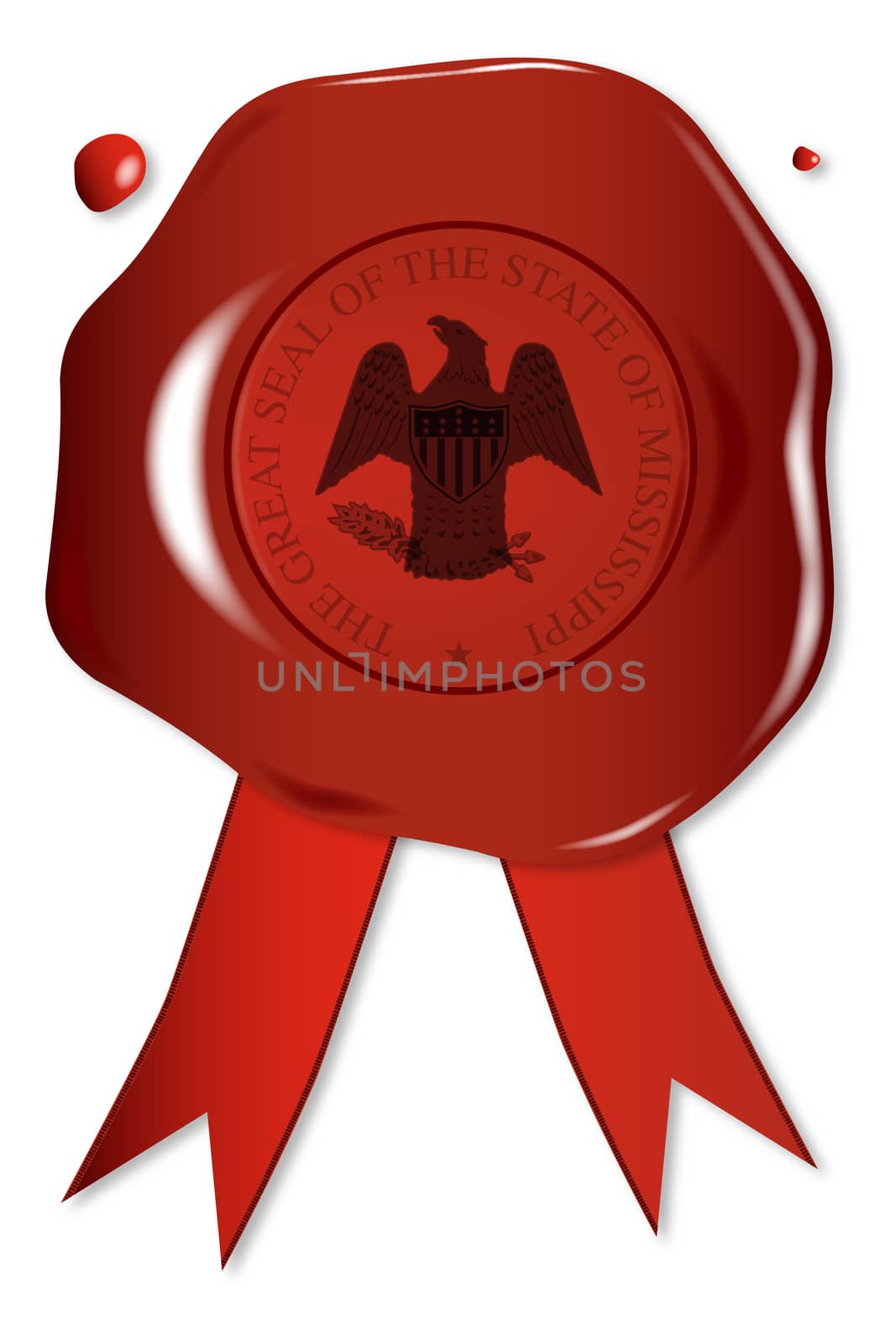 A wax seal with a the state seal of Mississippi
