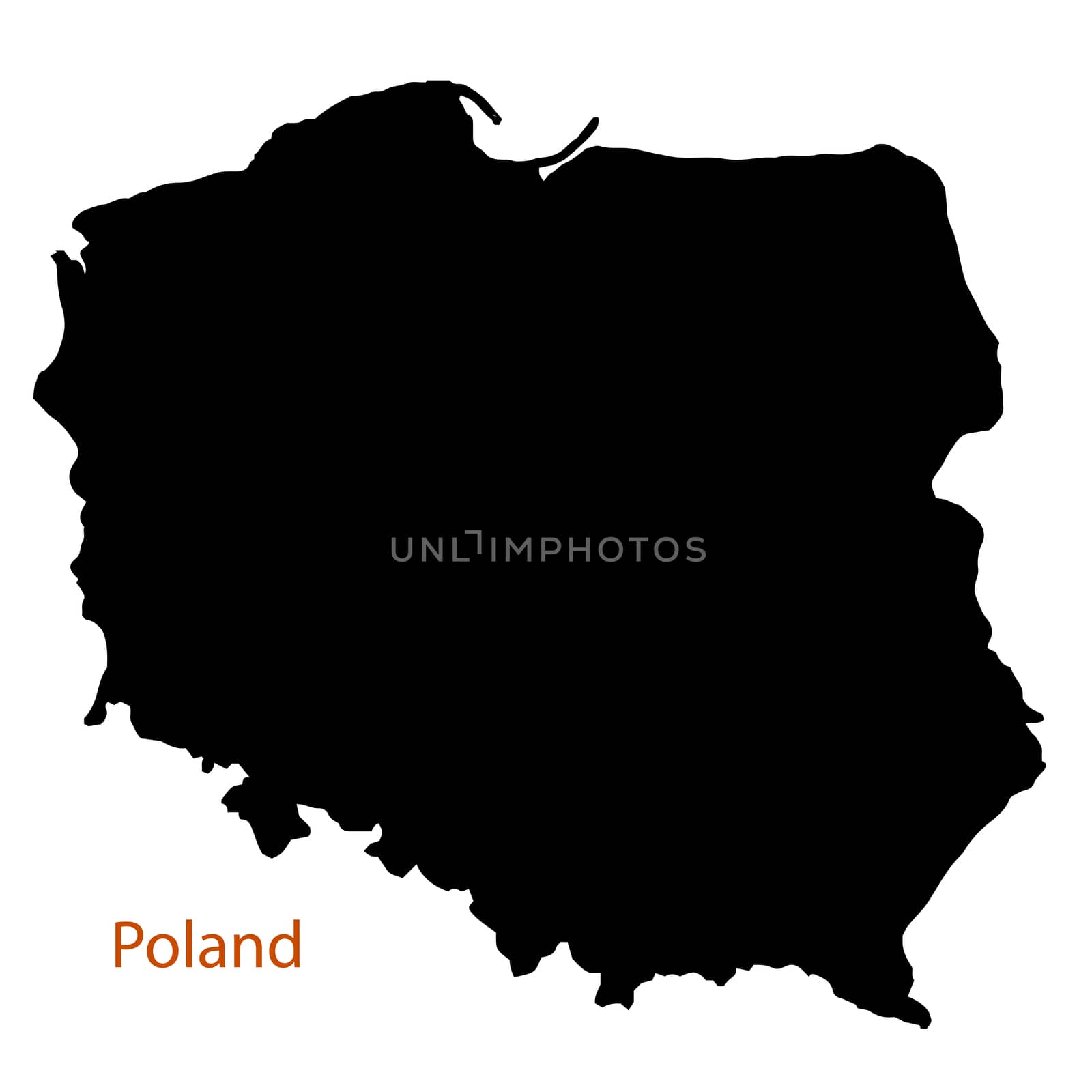 Silhouette map of Poland on a white background