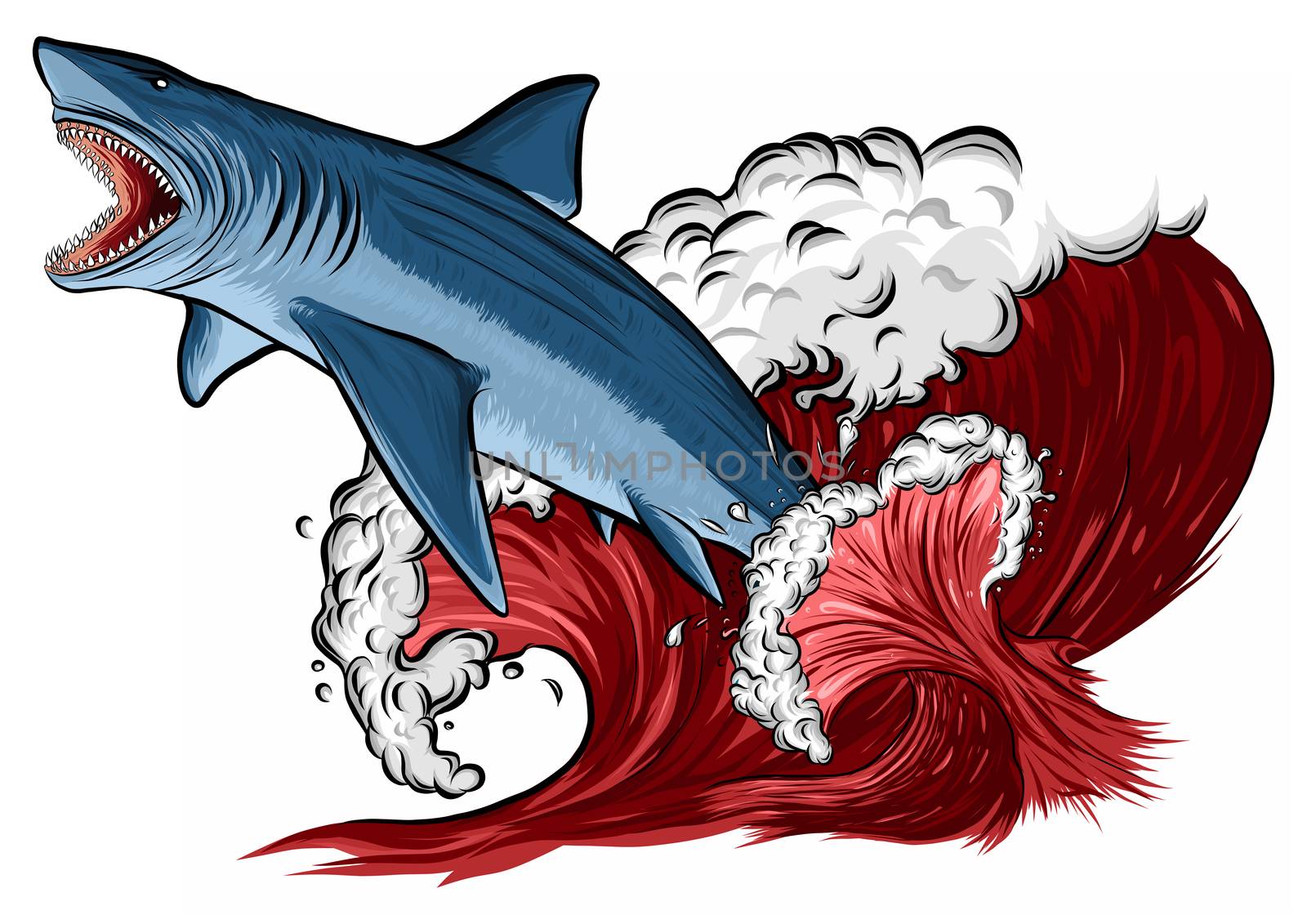 Shark with open mouth in the sea. Flat illustration by dean