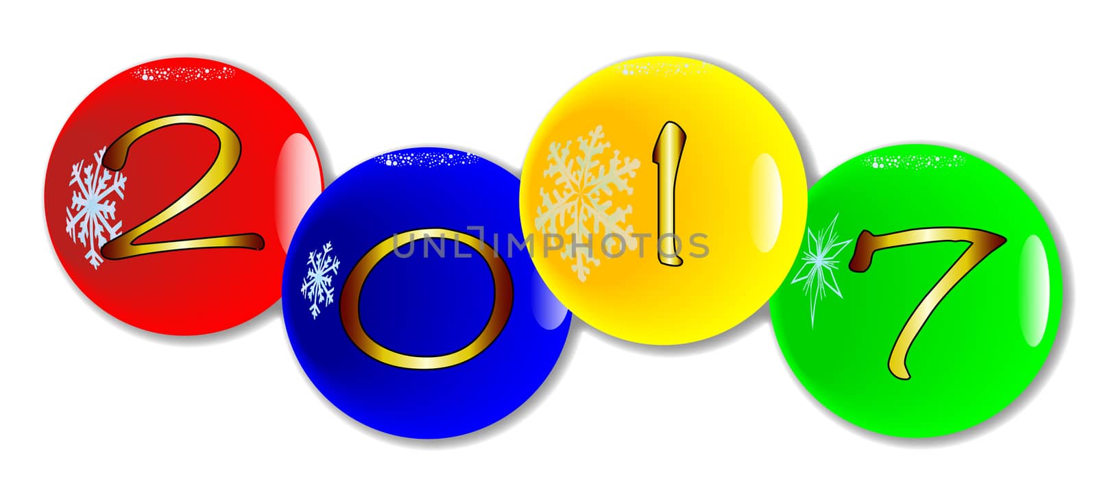 Four christmas decorative balls with the date 2017