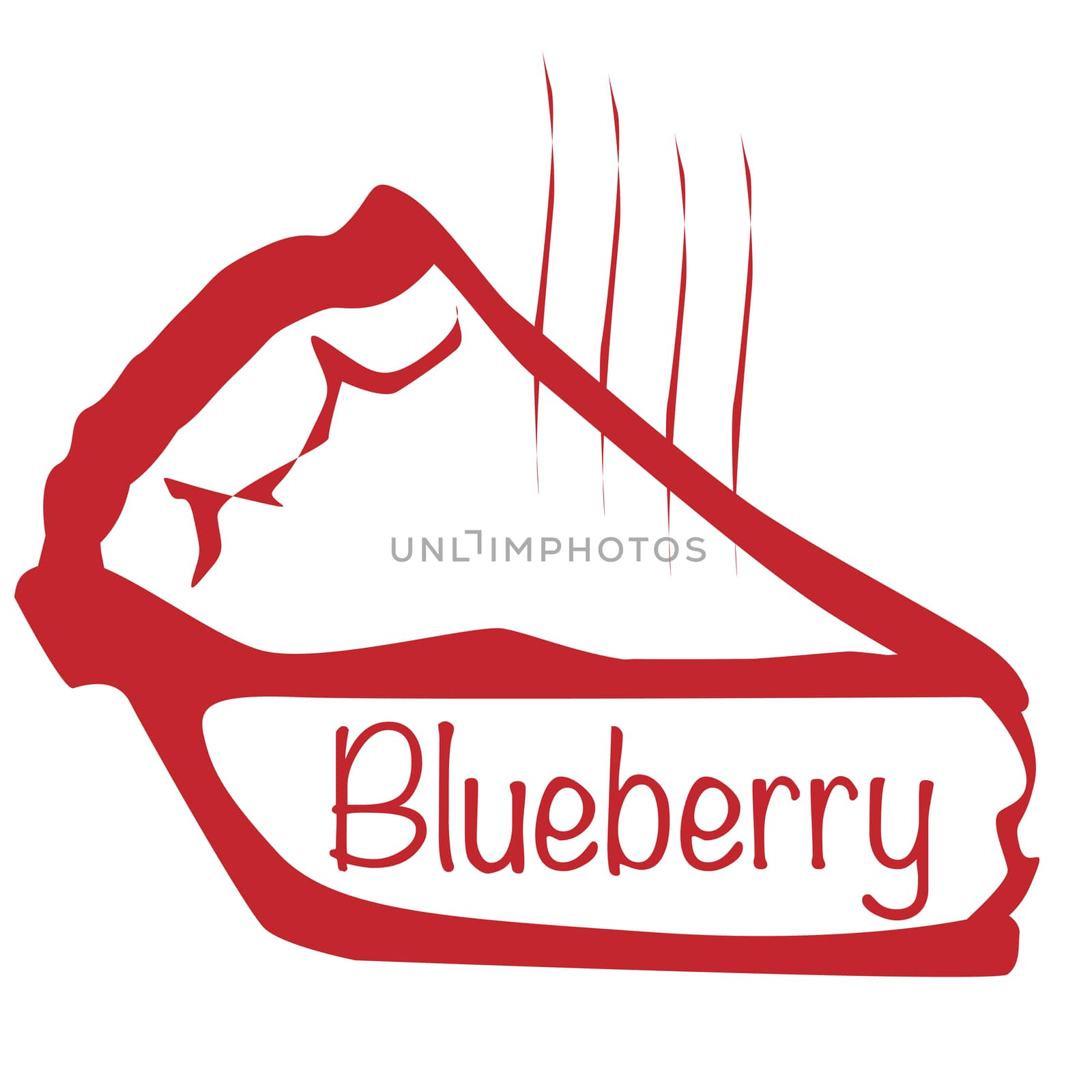 Cartoon depiction of a hot blueberry pie over a white background