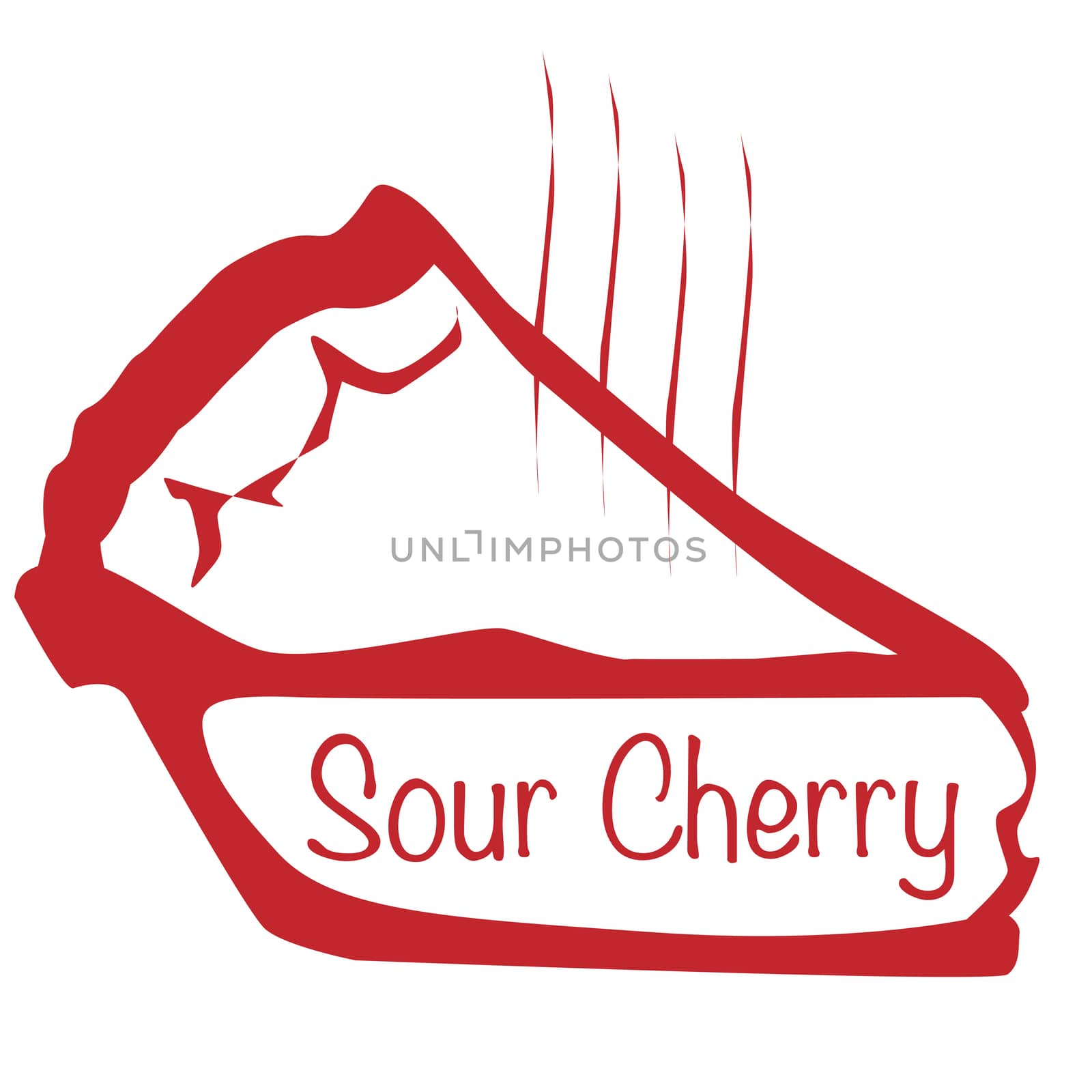 Cartoon depiction of a hot Sour Cherry pie over a white background