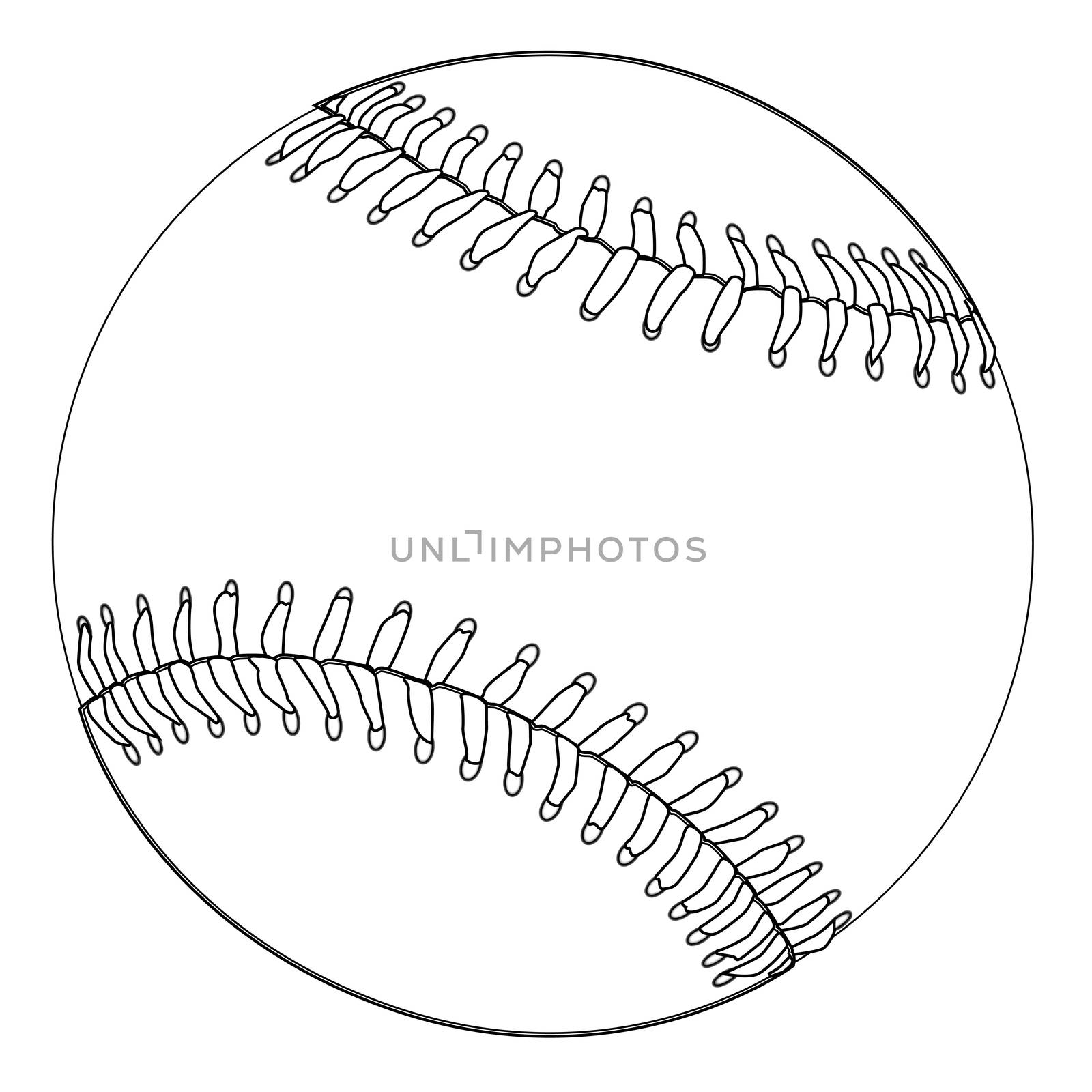 White baseball line drawing over a white background