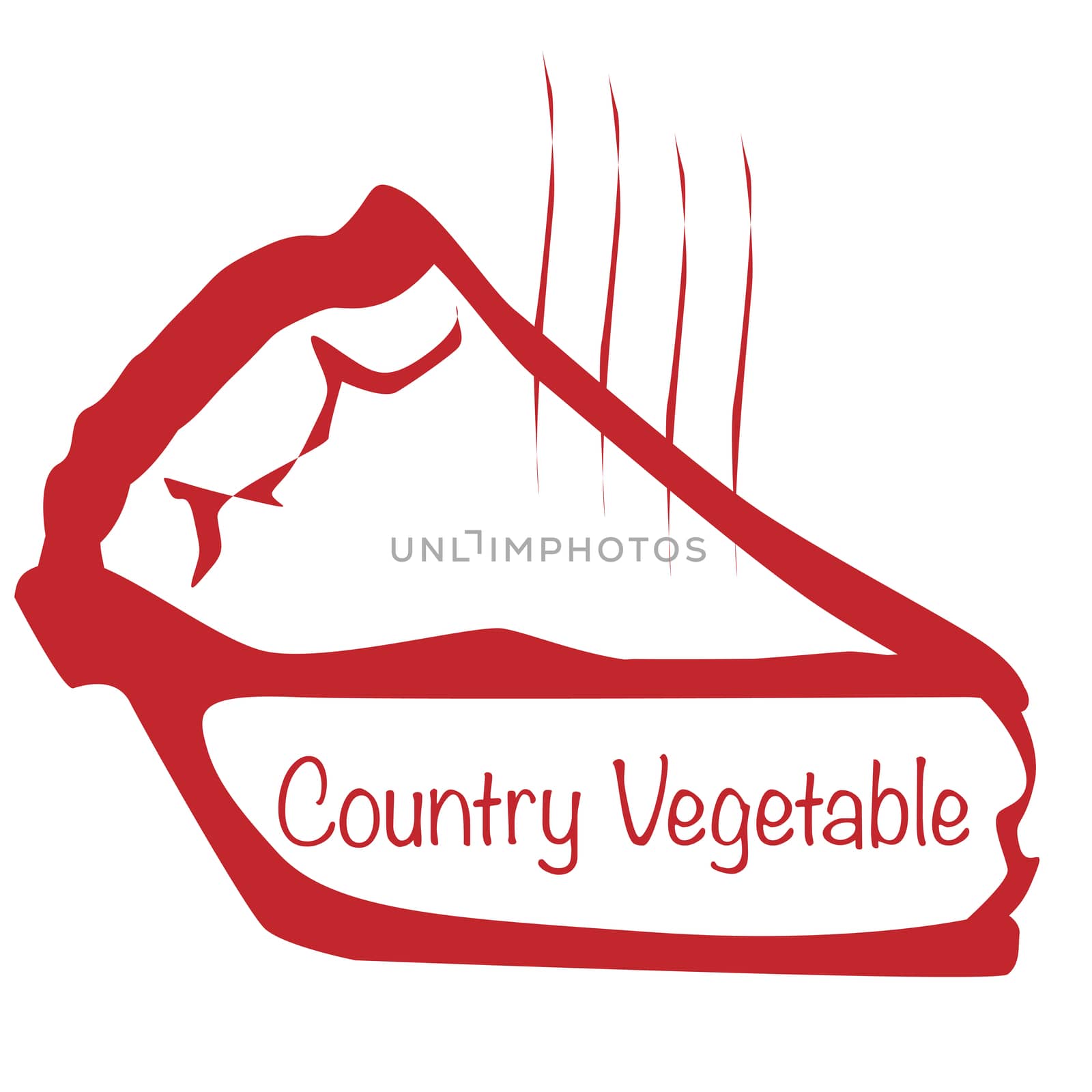 Cartoon depiction of a hot Country Vegetable pie slice over a white background