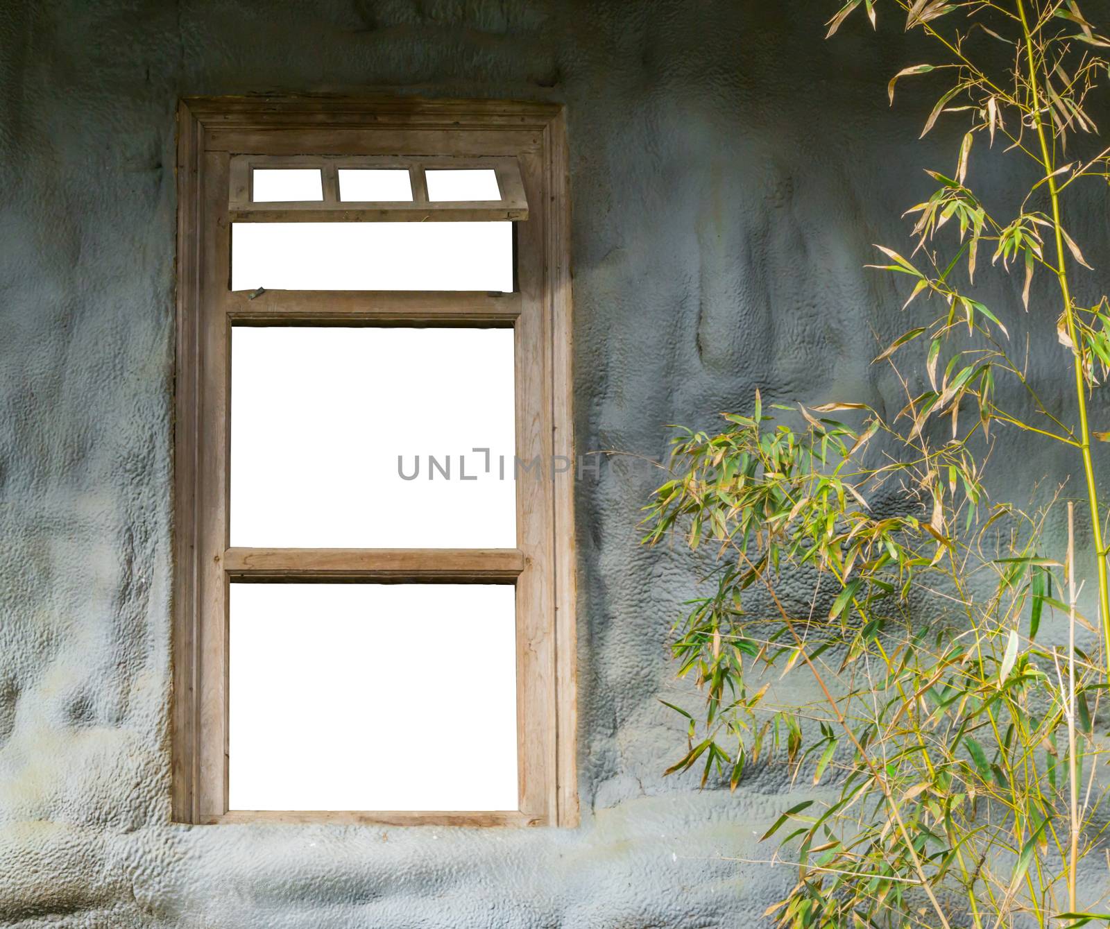 old wooden framework in a stone wall isolated on white, empty space to drop what you want