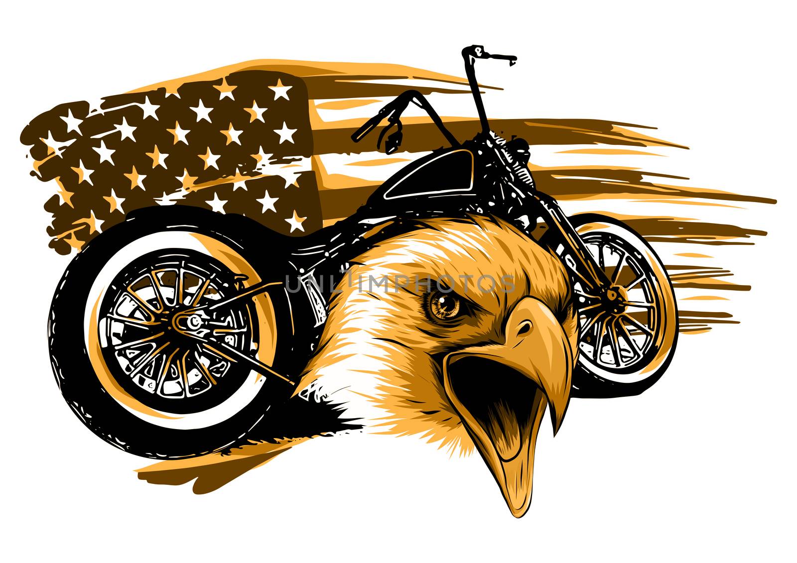illustraton a motorcycle with the head eagle and american flag by dean