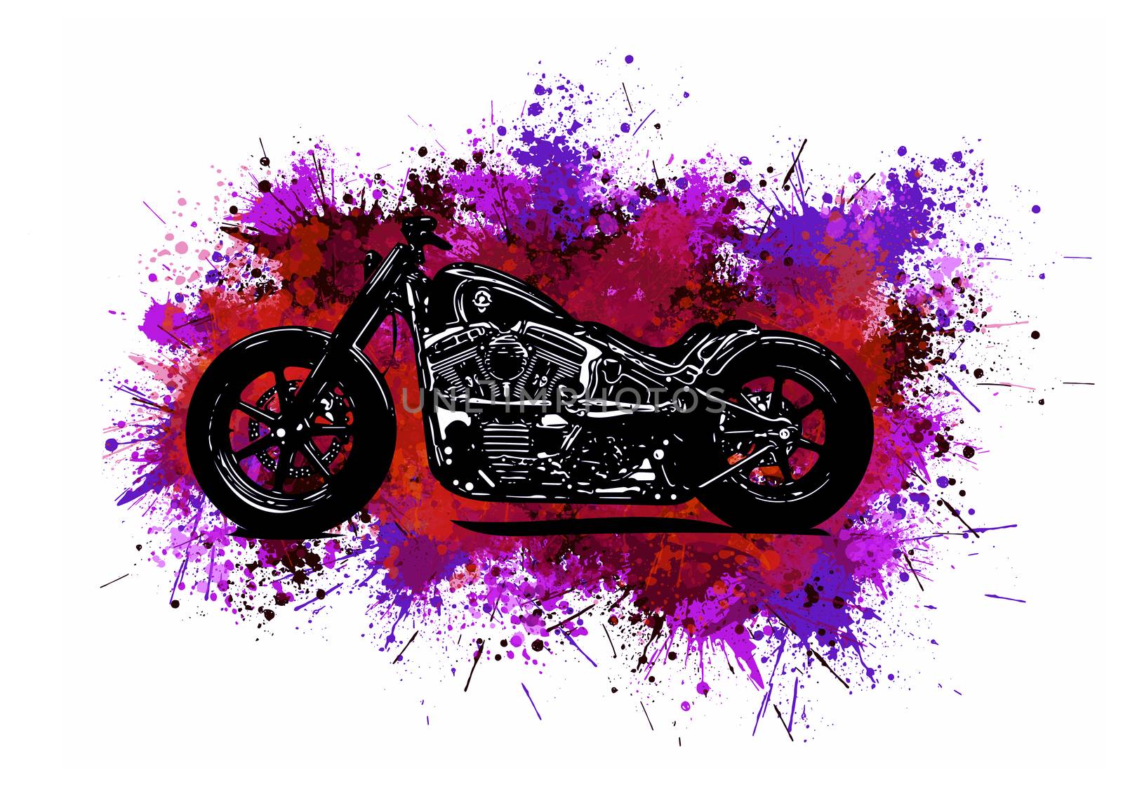 illustration watercolor colorful motorcycle chopper with stain by dean
