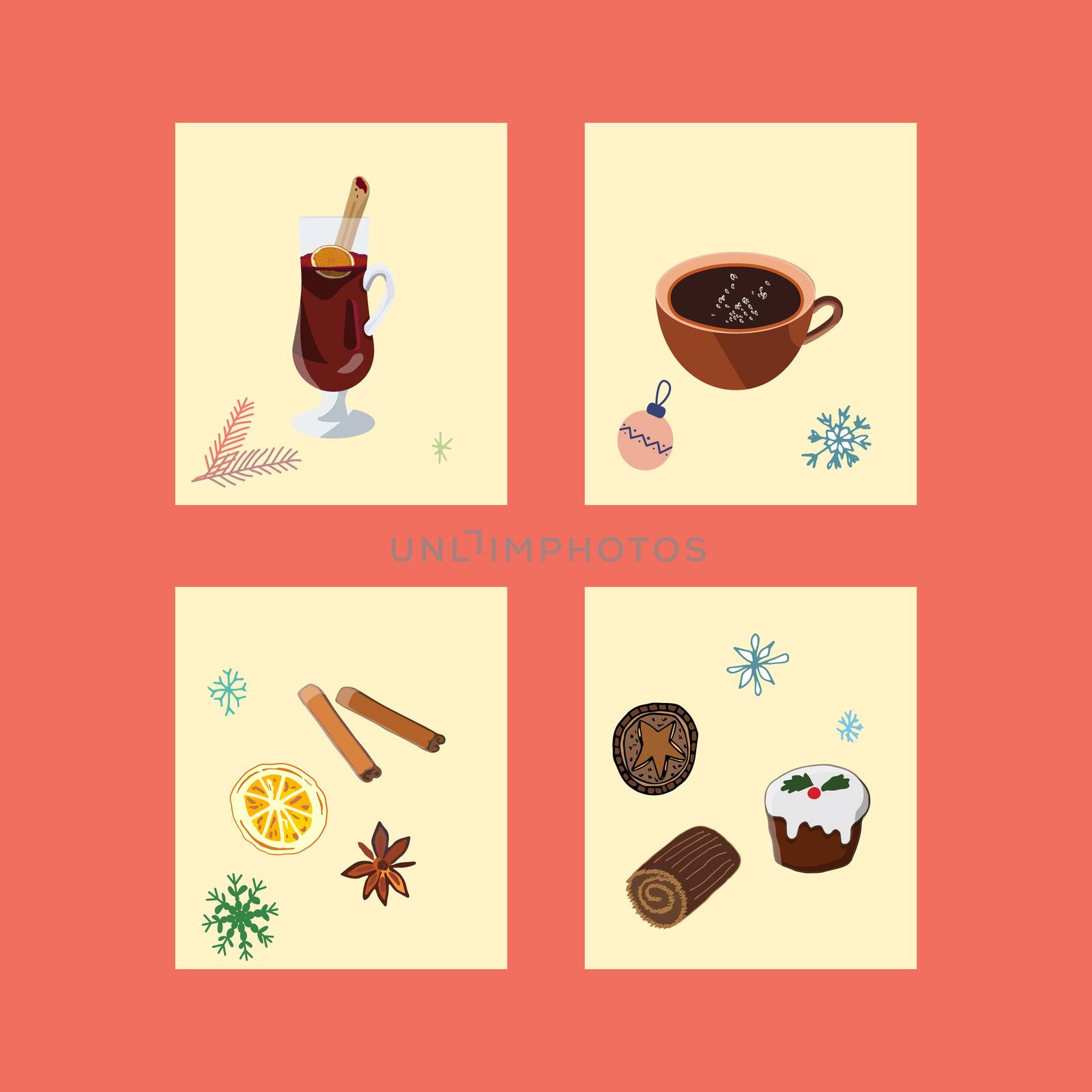 Winter desserts illustration for card, banner, template, web.