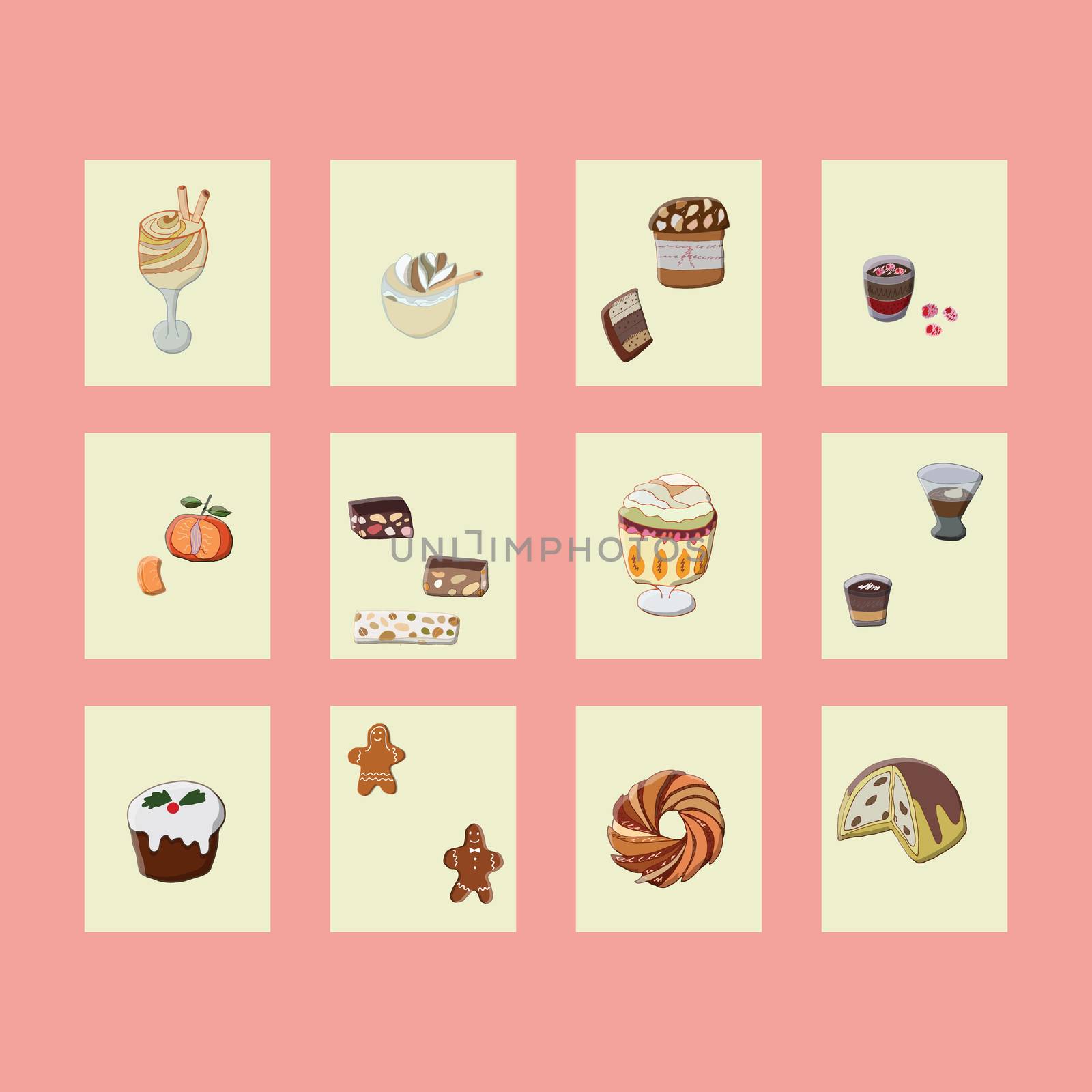 Winter desserts illustration for card, banner, template, web.