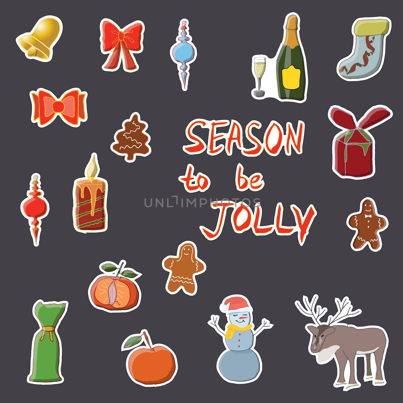 Merry Christmas to Everyone, Stickers set with doodle elements. 