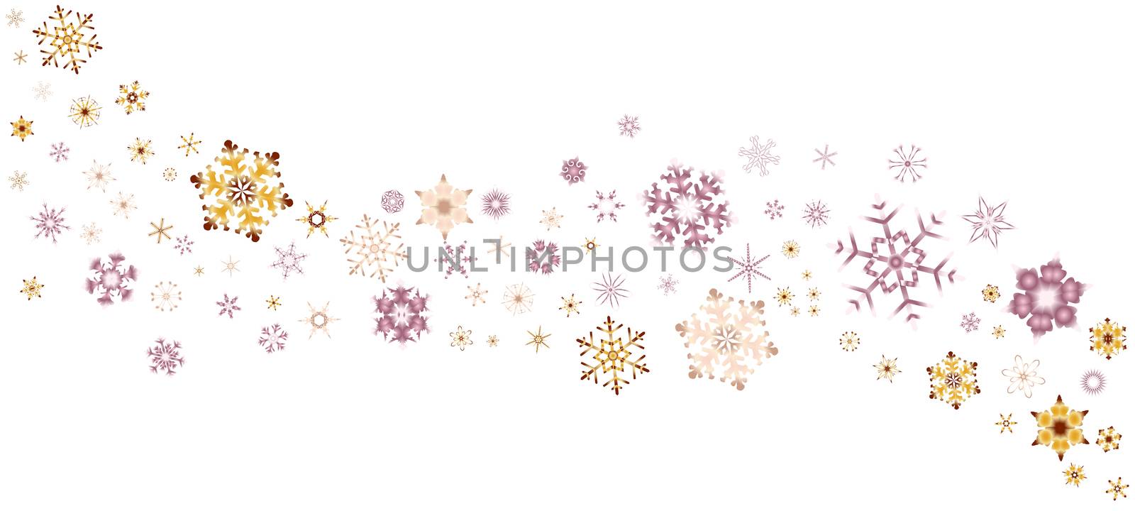 A banner of snowflakes in pastel over a white background