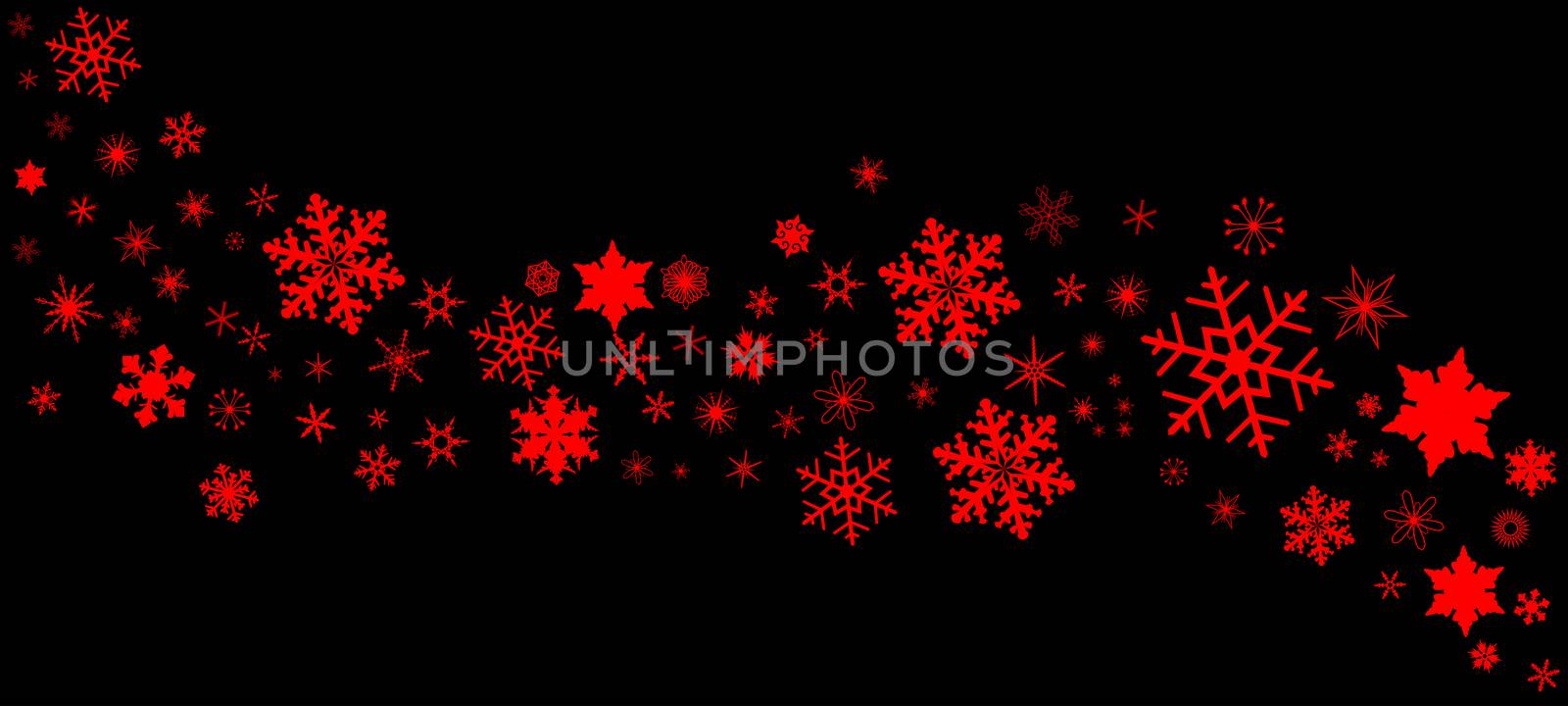 A banner of snowflakes in red over a black background