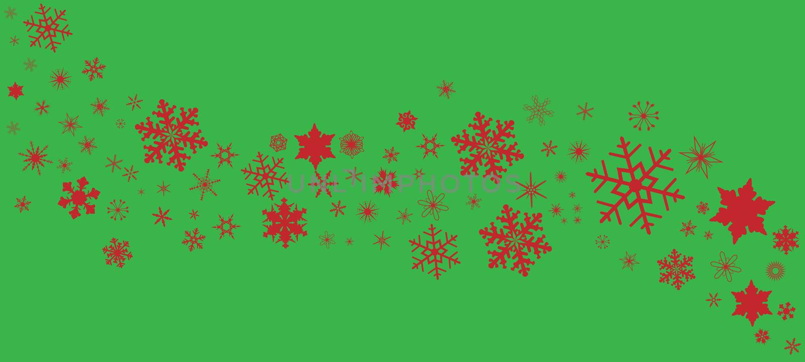 A banner of snowflakes in red over a green background