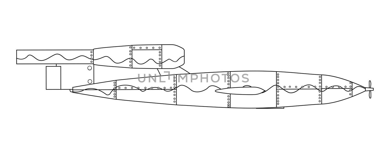 V1 German World War 2 Rocket line drawing on white