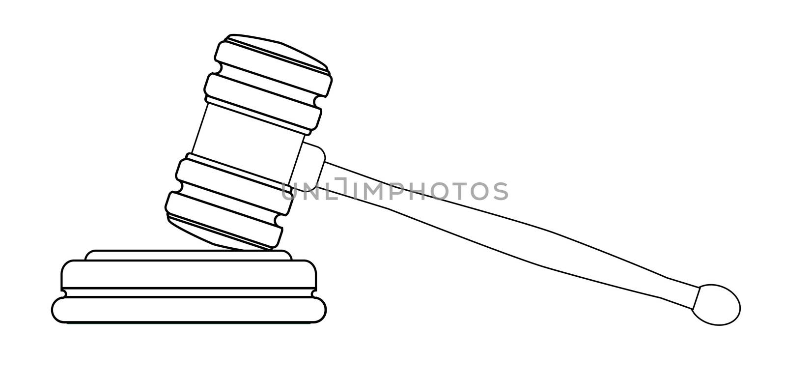 Line drawing of a gravel as used by judges in a court of law and auctioneers over a white background