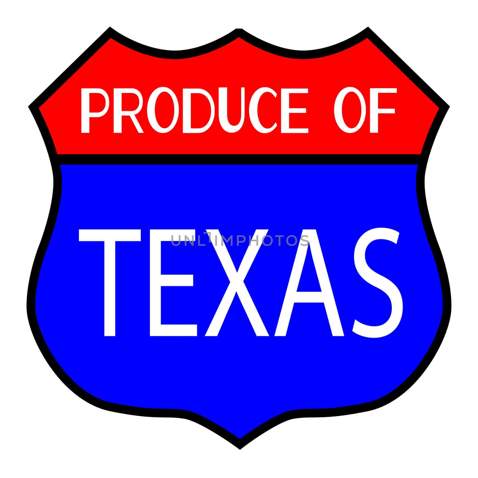 Route 66 style traffic sign with the legend Produce Of Texas