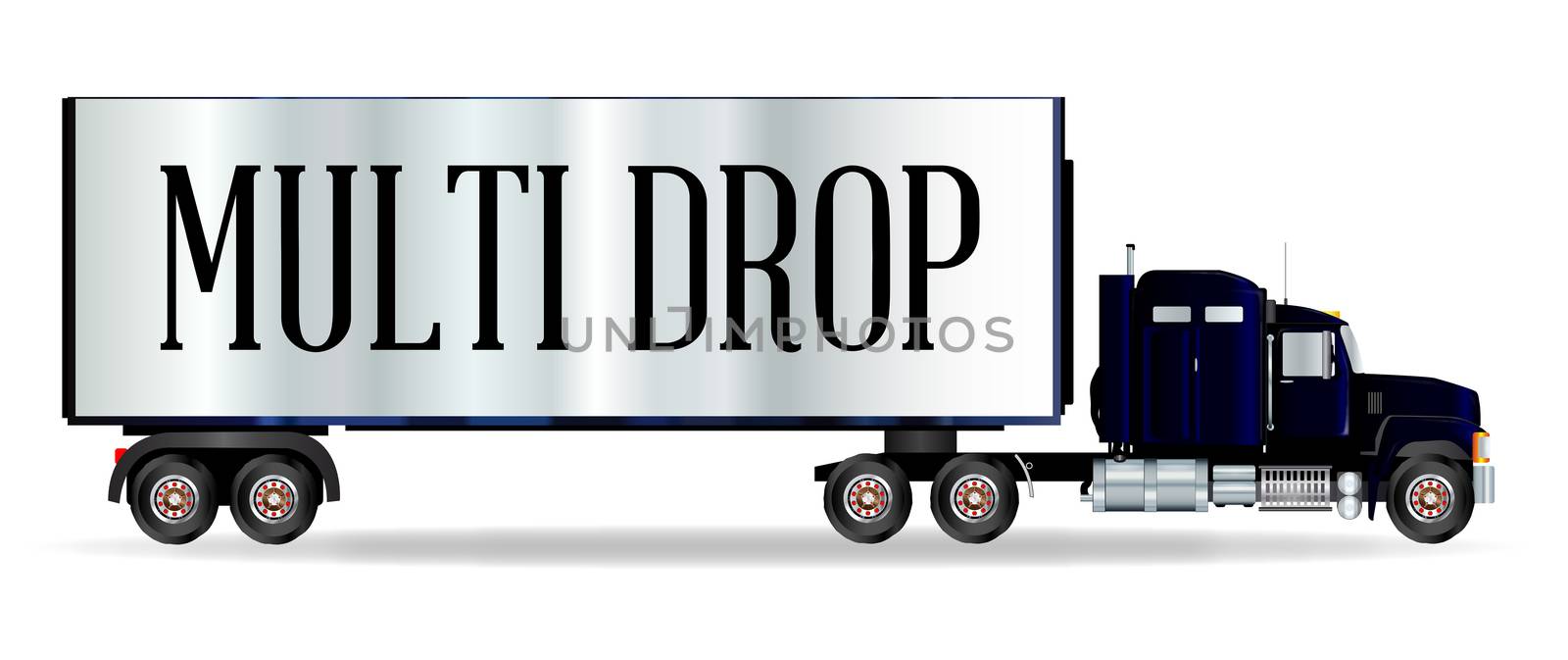 The front end of a large lorry over a white background with Multi Drop inscription